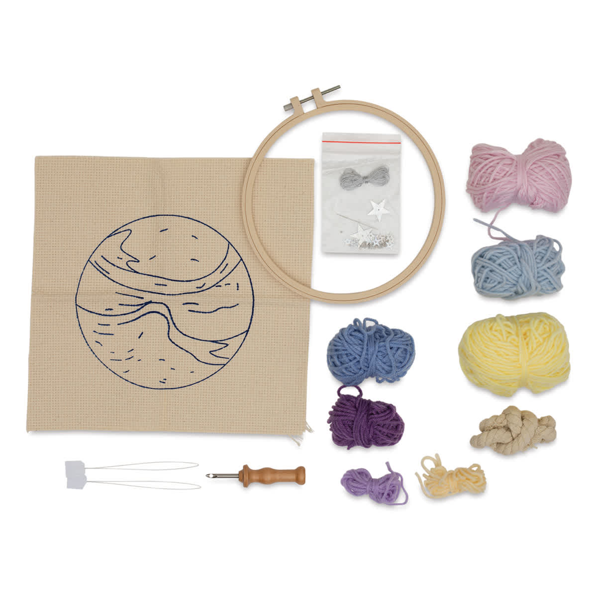 Needle Creations Needle Punch Kit - Planet, contents laid out