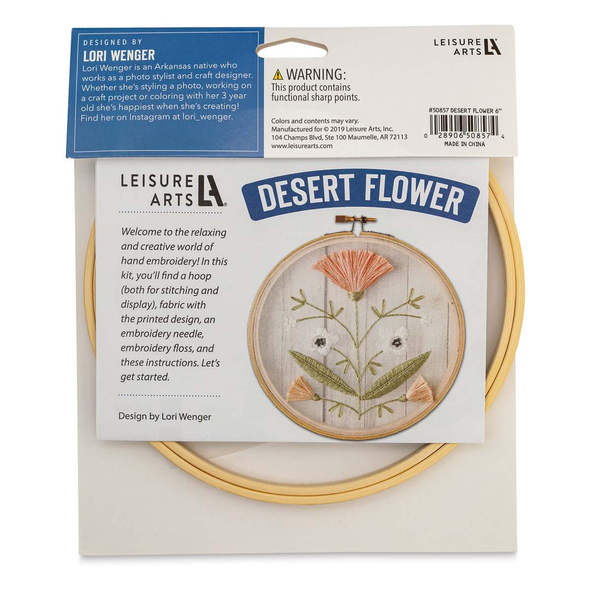 Leisure Arts Organza Embroidery Kit - Desert Flower (Back of packaging)