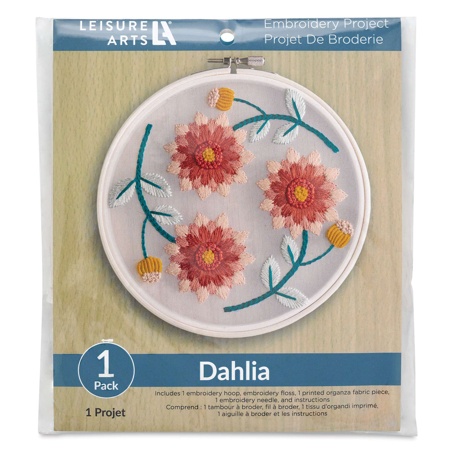 Leisure Arts Organza Embroidery Kit - Dahlia, front of the packaging