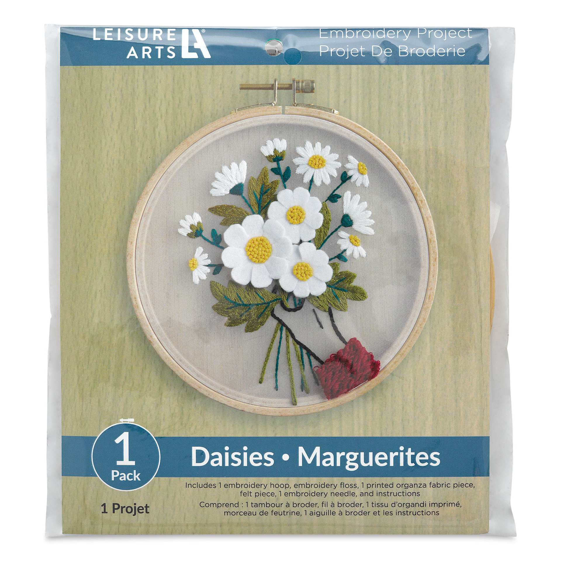 Leisure Arts Organza Embroidery Kit - Daisies, front of the packaging