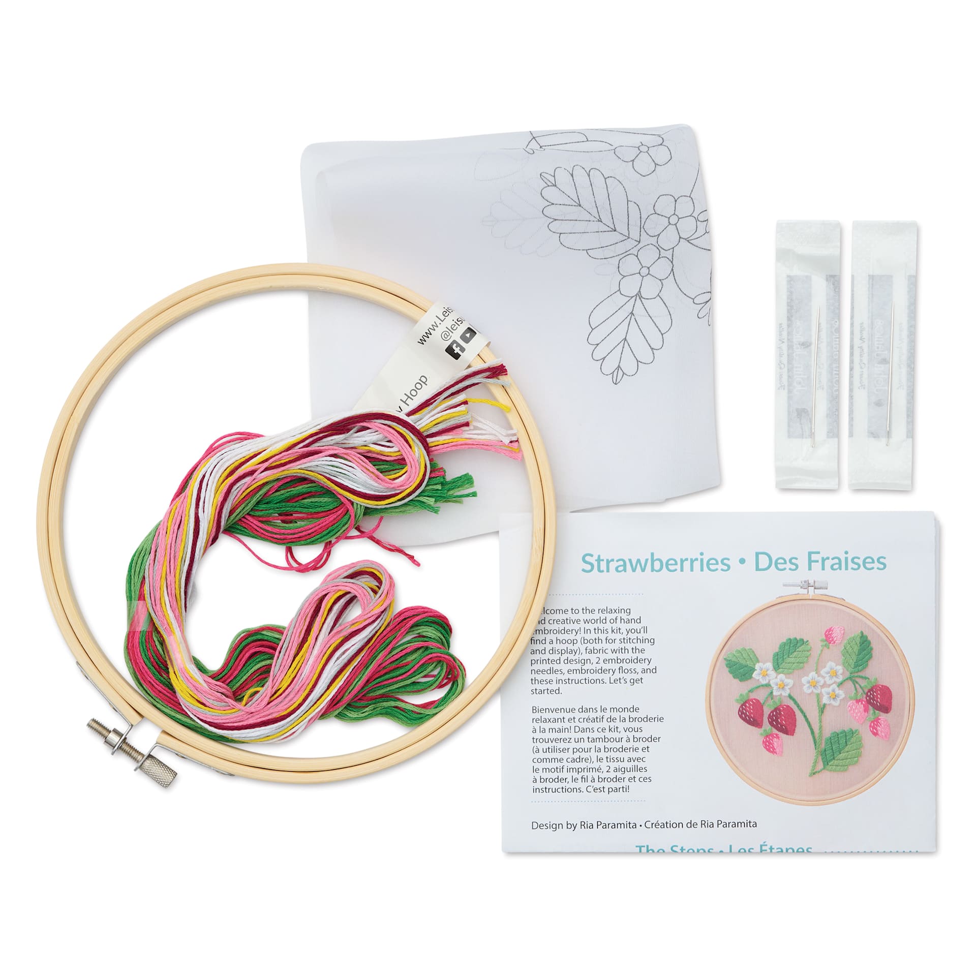 Leisure Arts Organza Embroidery Kit - Strawberries, contents