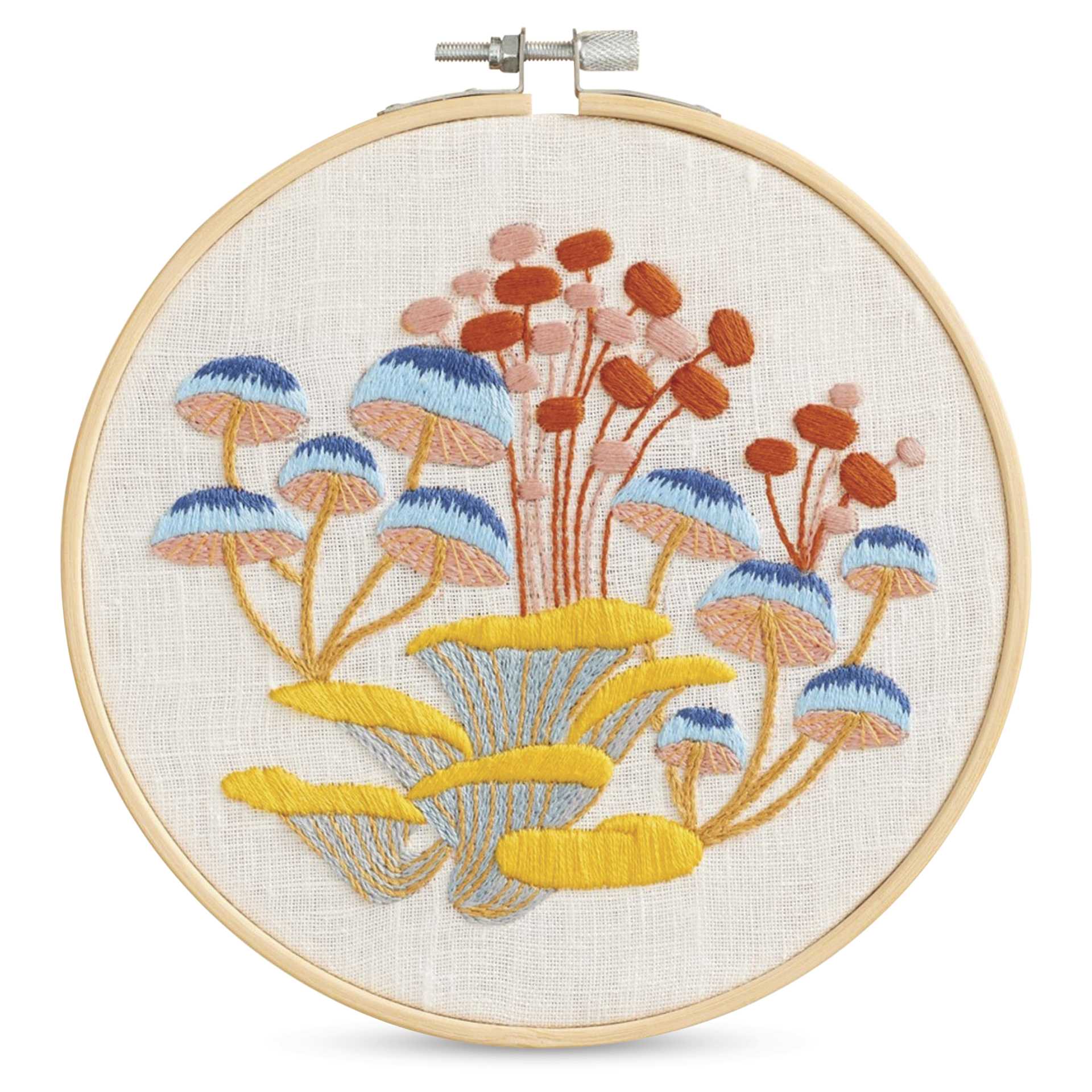 Leisure Arts Embroidery Kit - Modern Mushrooms, 6" - finished example