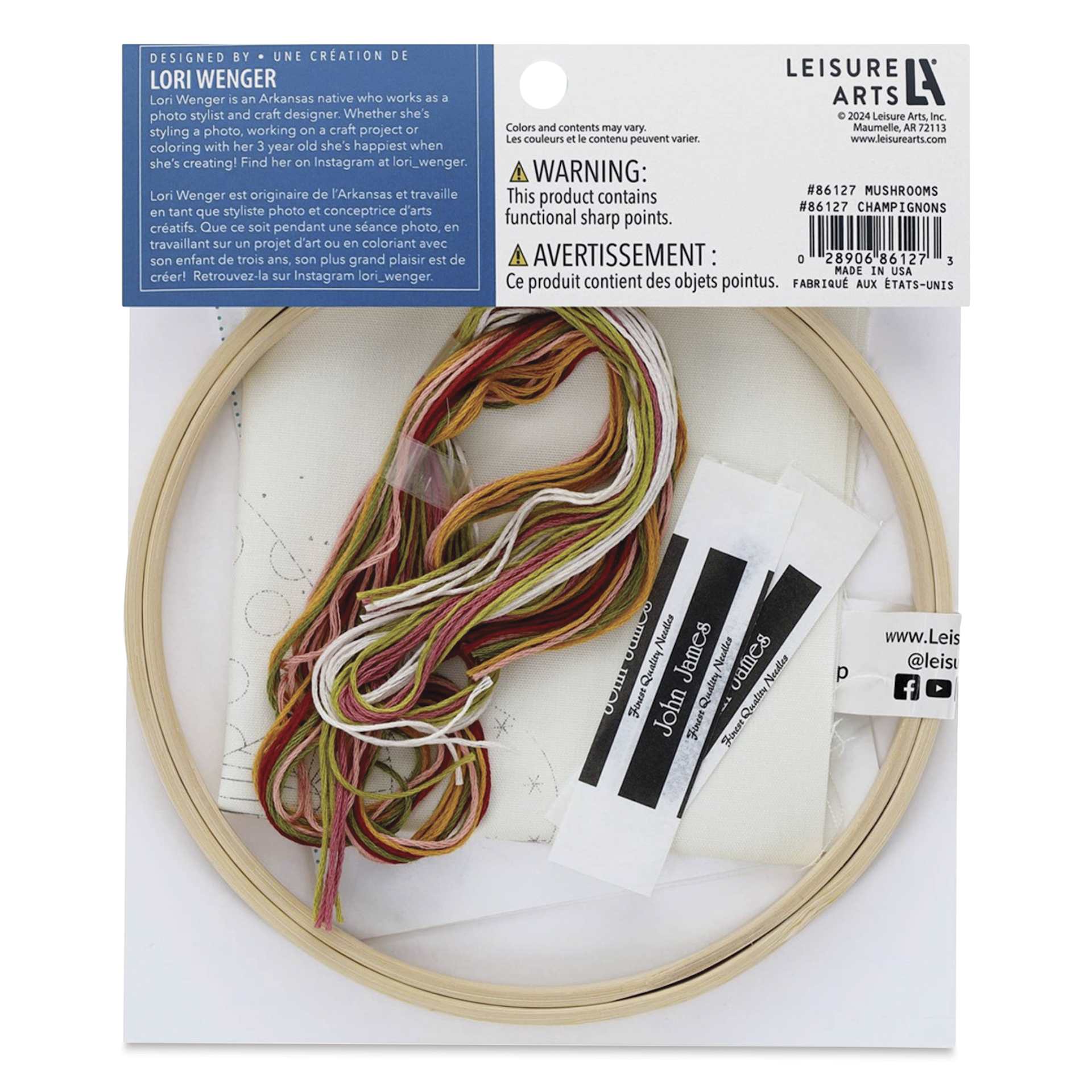 Leisure Arts Embroidery Kit - Mushrooms, 6" - back of packaging