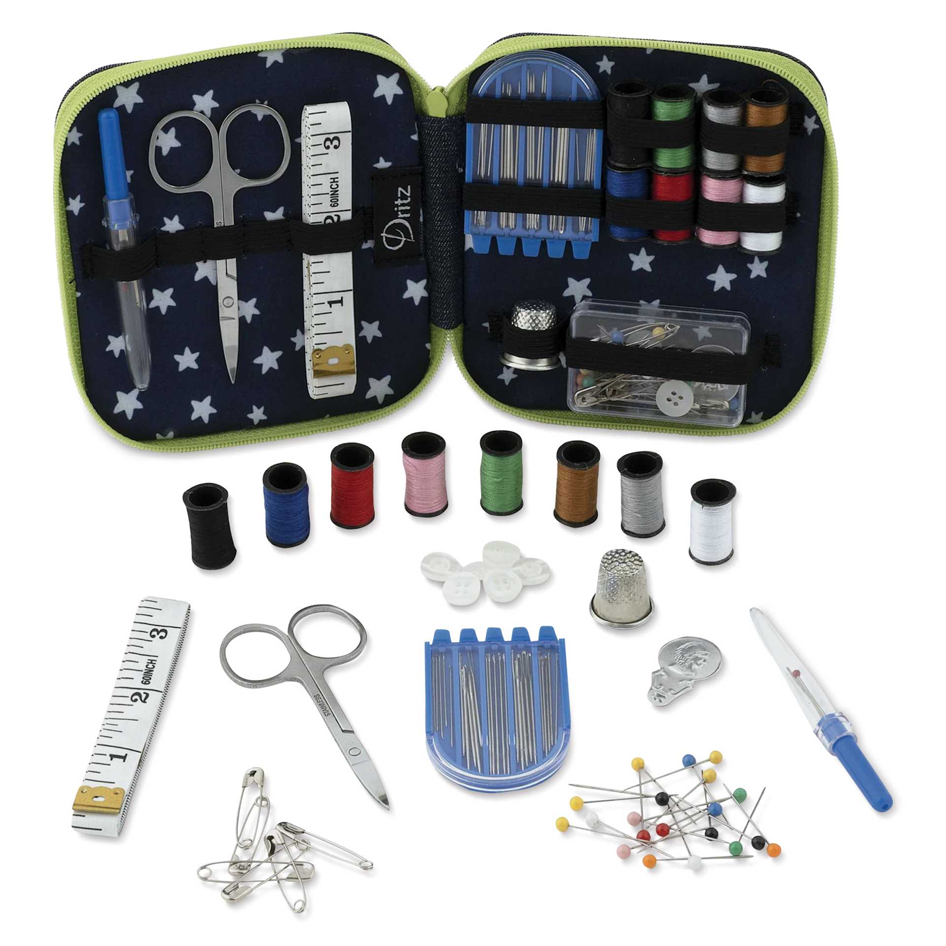 Dritz Denim Sewing Kit (contents shown in and out of case)