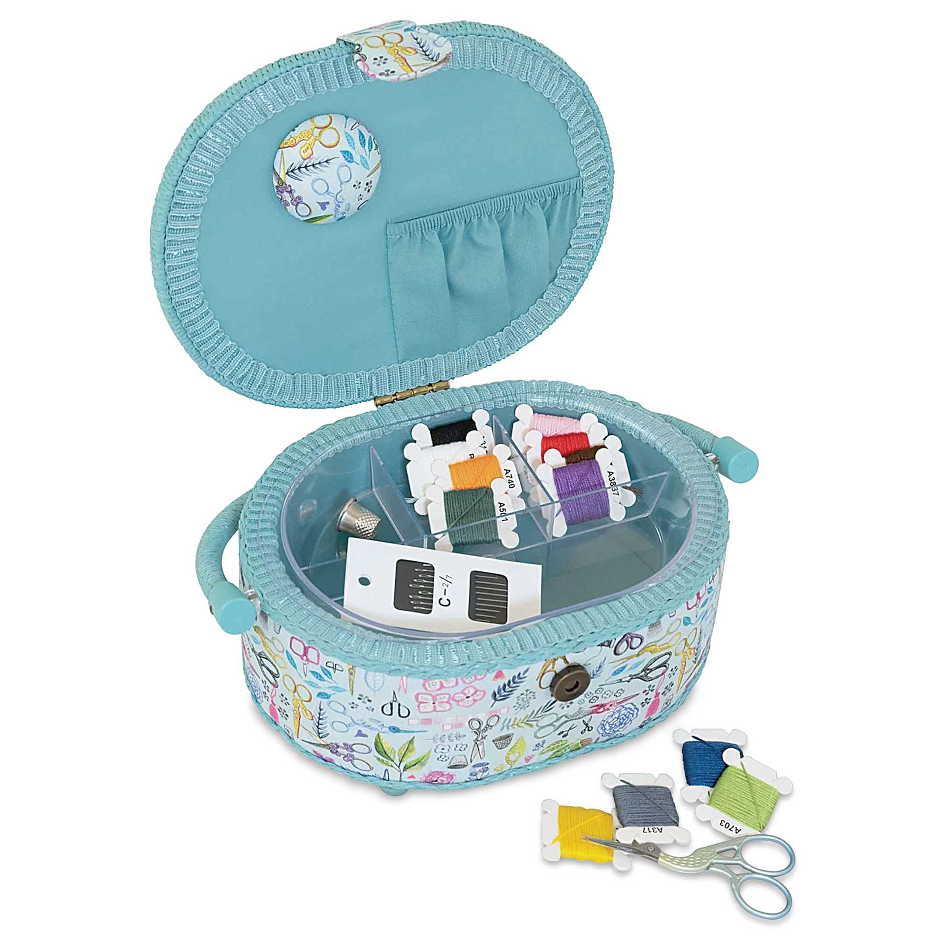 Dritz Embroidery Basket Set, top open showing contents inside