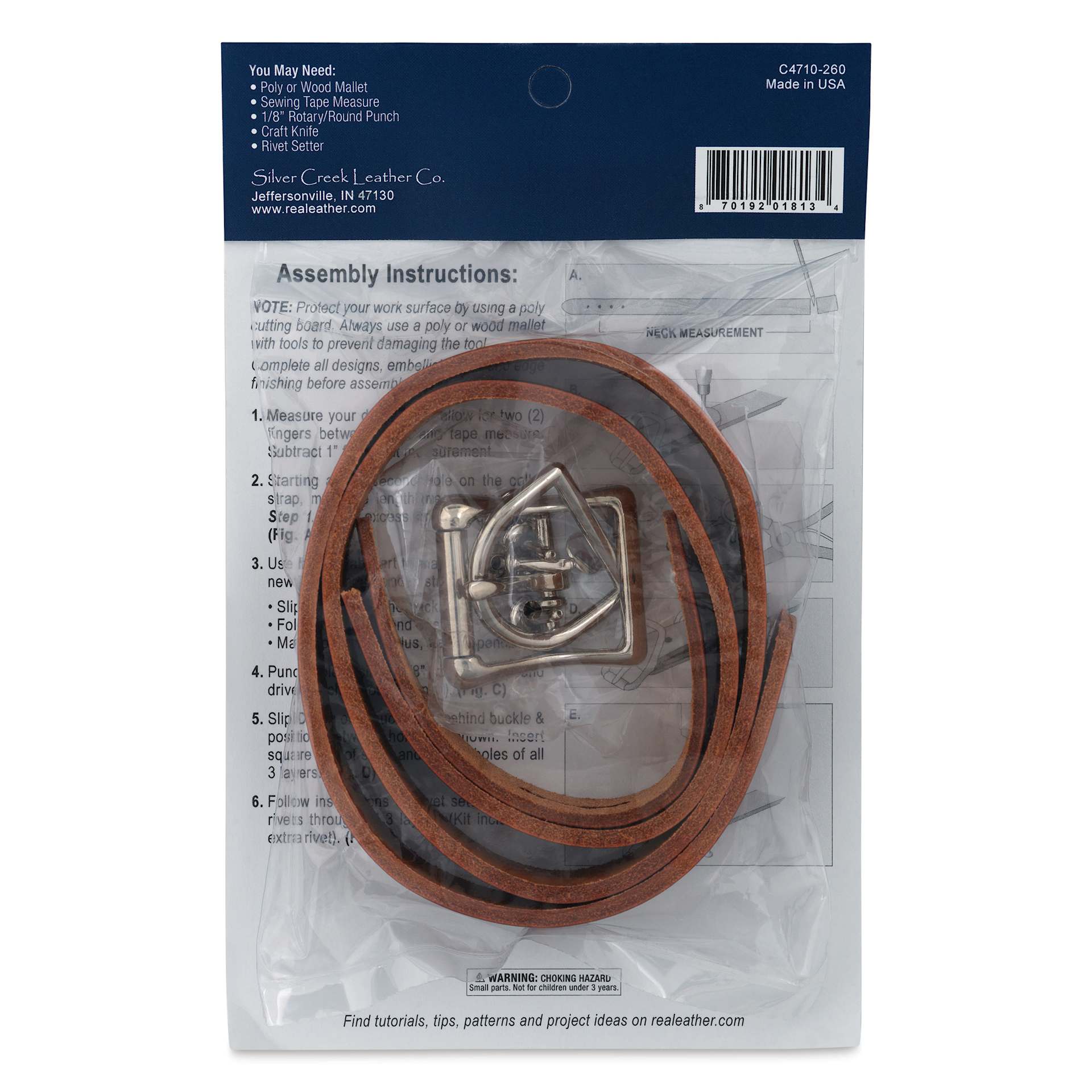 Realeather Stained Torino Leather Dog Collar - Large, Kit of 7, back of the packaging