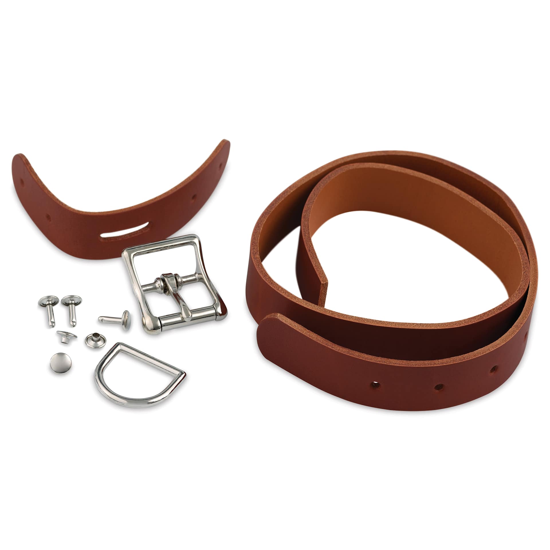 Realeather Stained Torino Leather Dog Collar - Large, Kit of 7, contents laid out