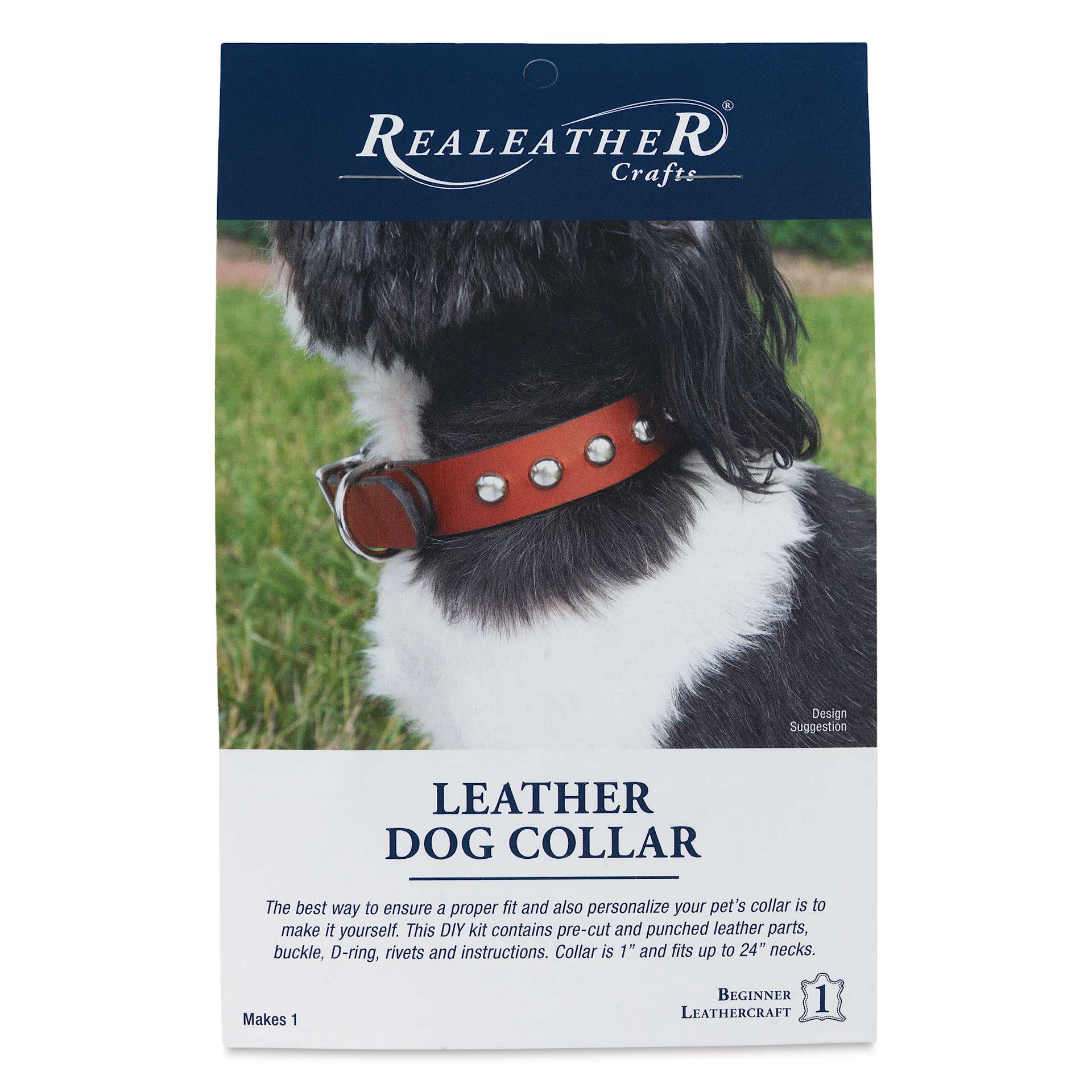 Realeather Stained Torino Leather Dog Collar - Large, Kit of 7, front of the packaging