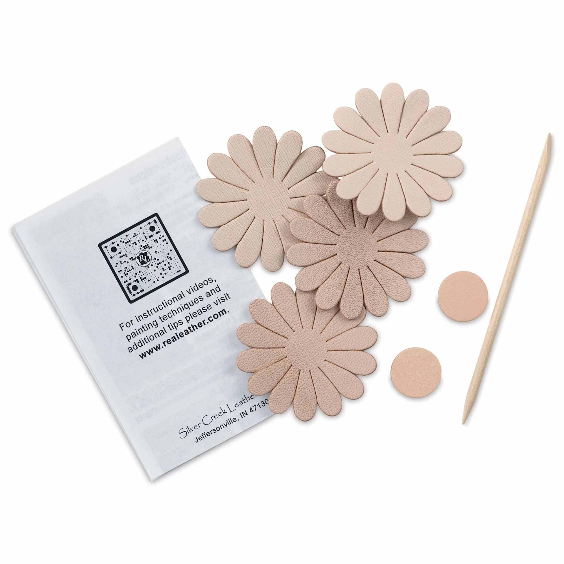Realeather Daisy Leather Sculpting Kit - Daisy Flower, Kit of 7 pieces, contents laid out