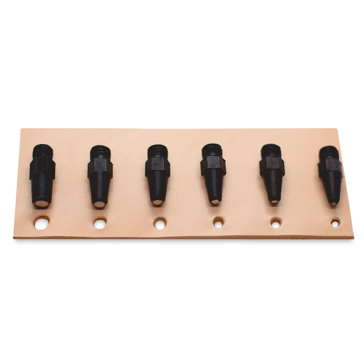 Leather Punch Tools - Closeup of 6 pc Mini Punch set showing punch sizes