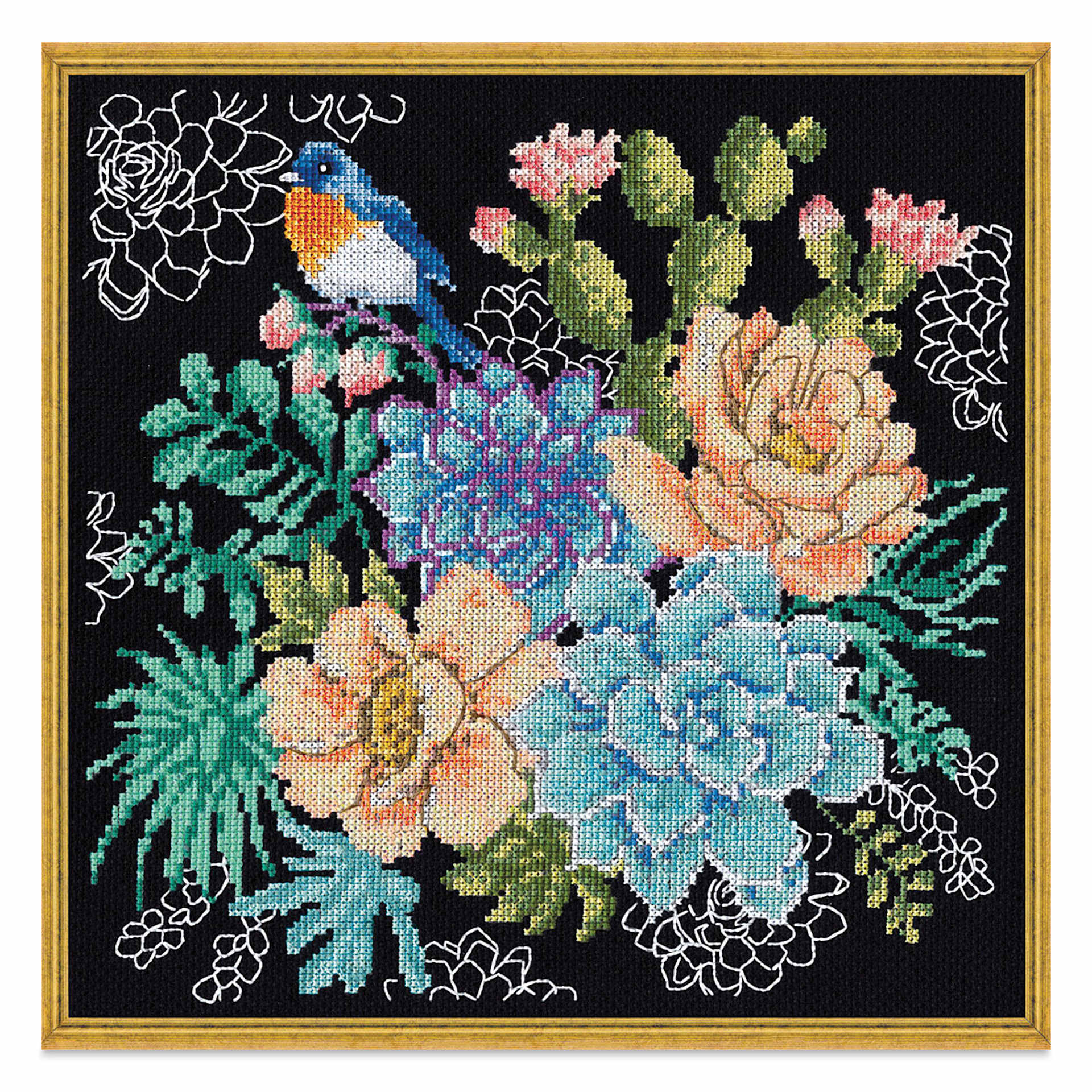 Design Works Counted Cross Stitch Kit - Succulents, 10" x 10" - finished project in frame (not included)