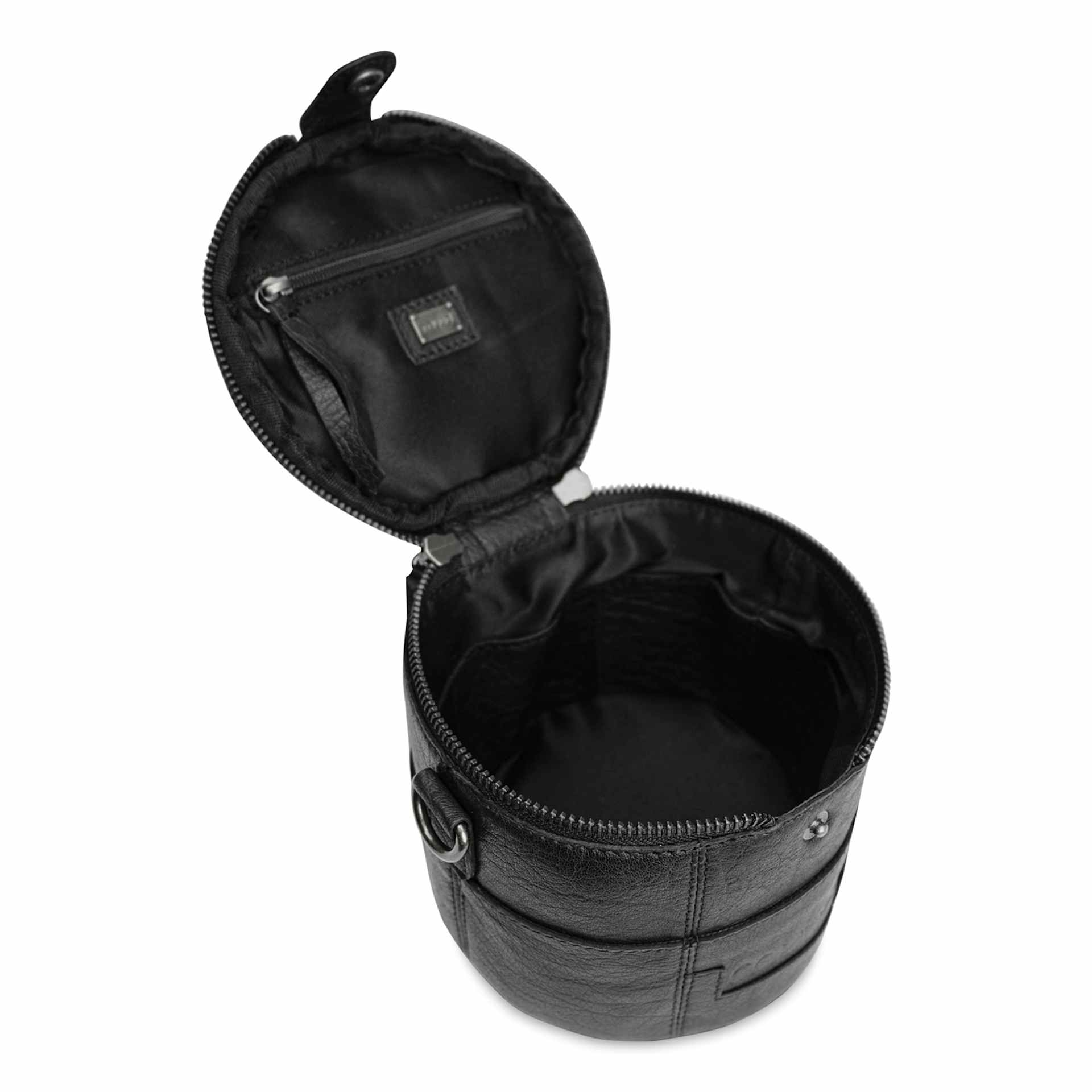 Muud Saturn Mini Leather Needlework Project Bag - Black - top section open