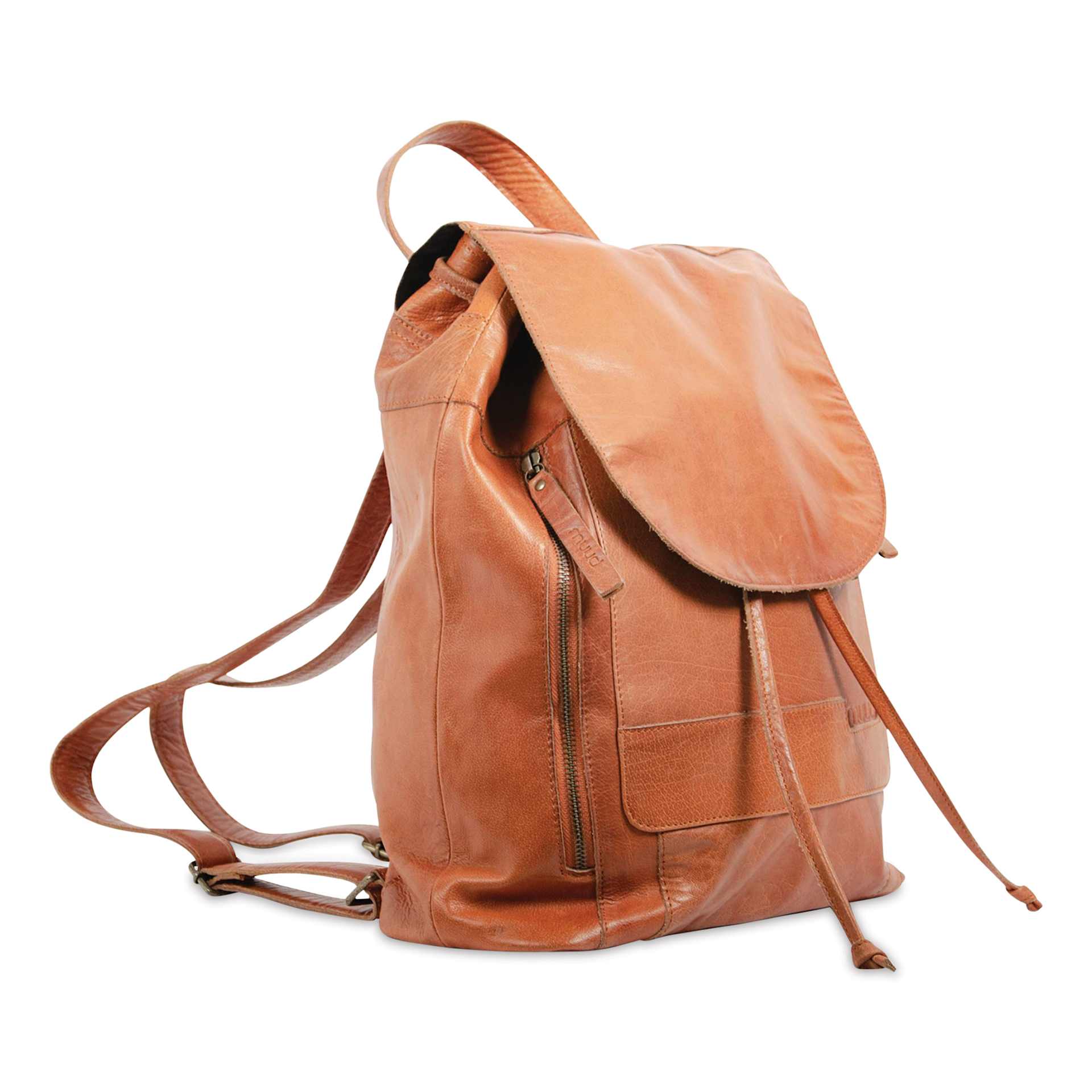 Muud Gimo Leather Backpack - Brown - side, angled