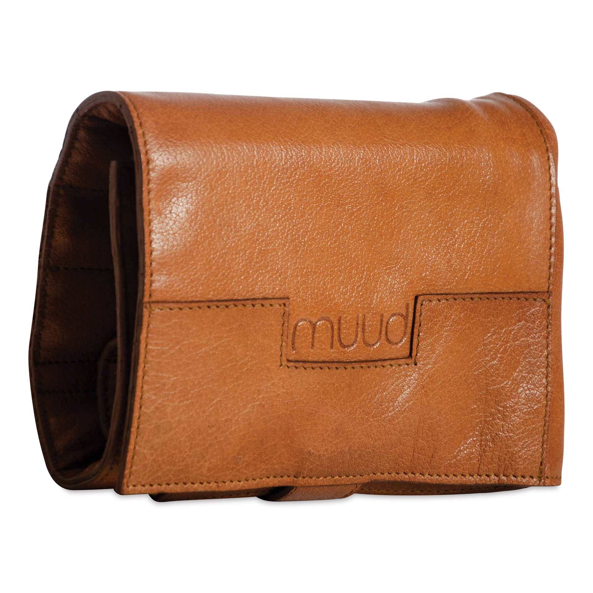 Muud Stockholm Leather Knitting Needle Case - Brown - back, angled
