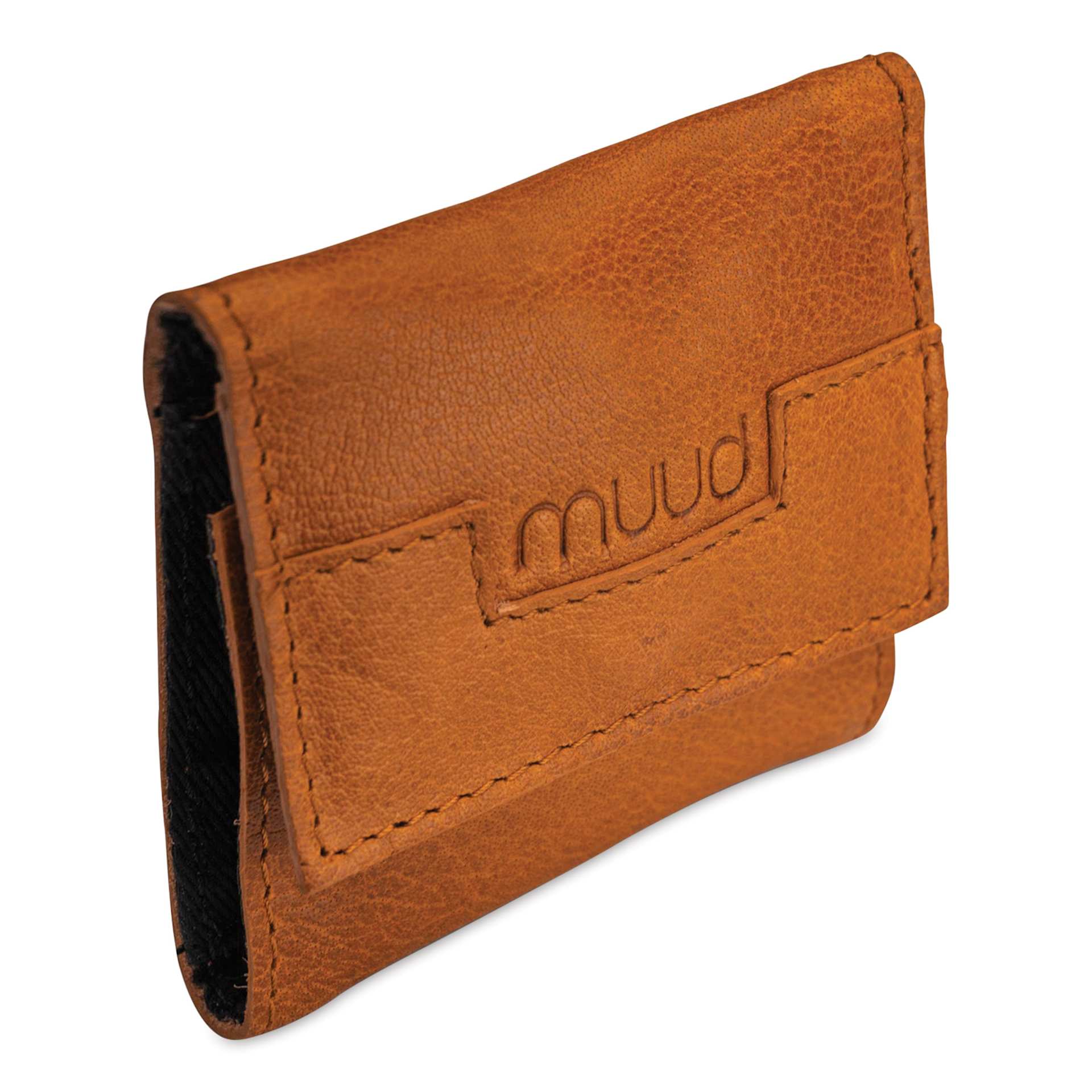 Muud Carla Foldable Leather Sewing Needle Case - Brown - front, angled