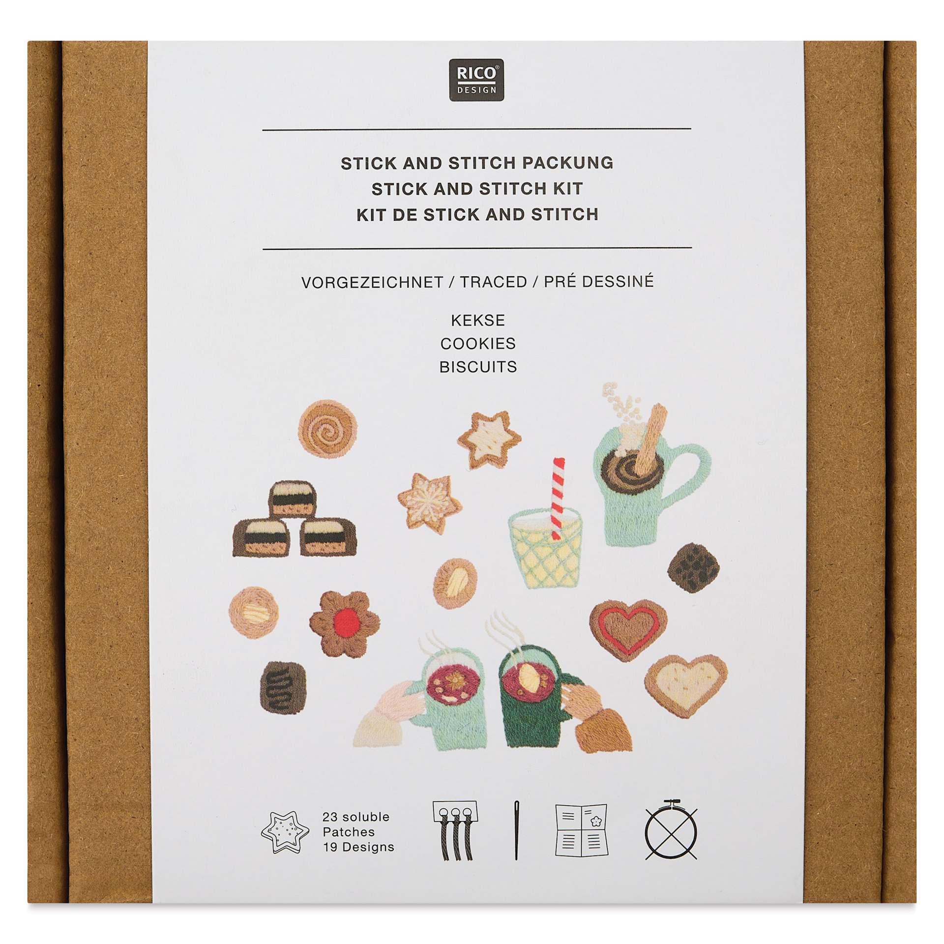 Rico Design Stick and Stitch Embroidery Kit - Pkg of 23, Christmas Cookies front of packaging