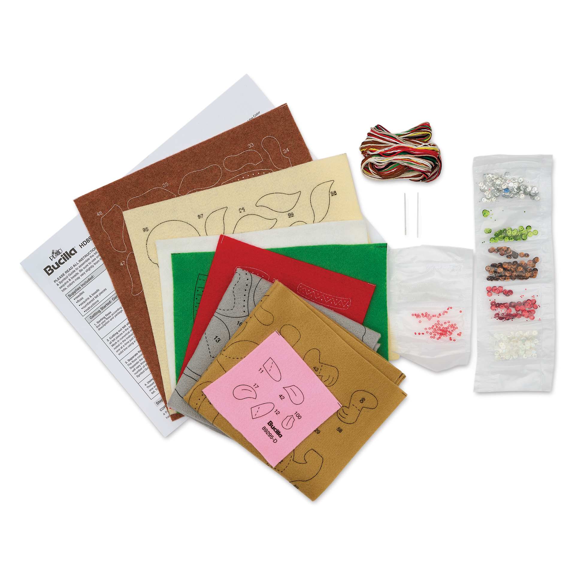 Bucilla Holiday Felt Ornament Kit - Dogs In Ugly Sweaters, kit contents