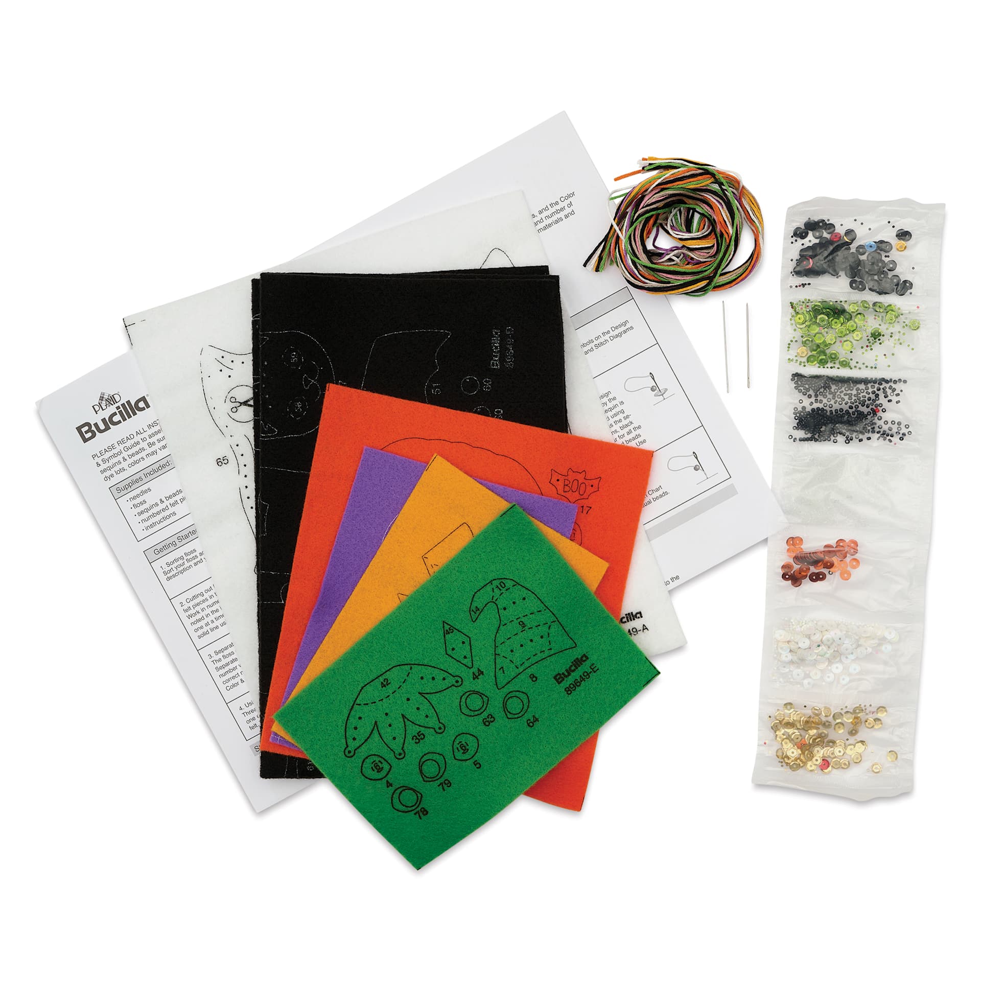 Bucilla Purrfectly Spooky Felt Ornament Kit - kit contents