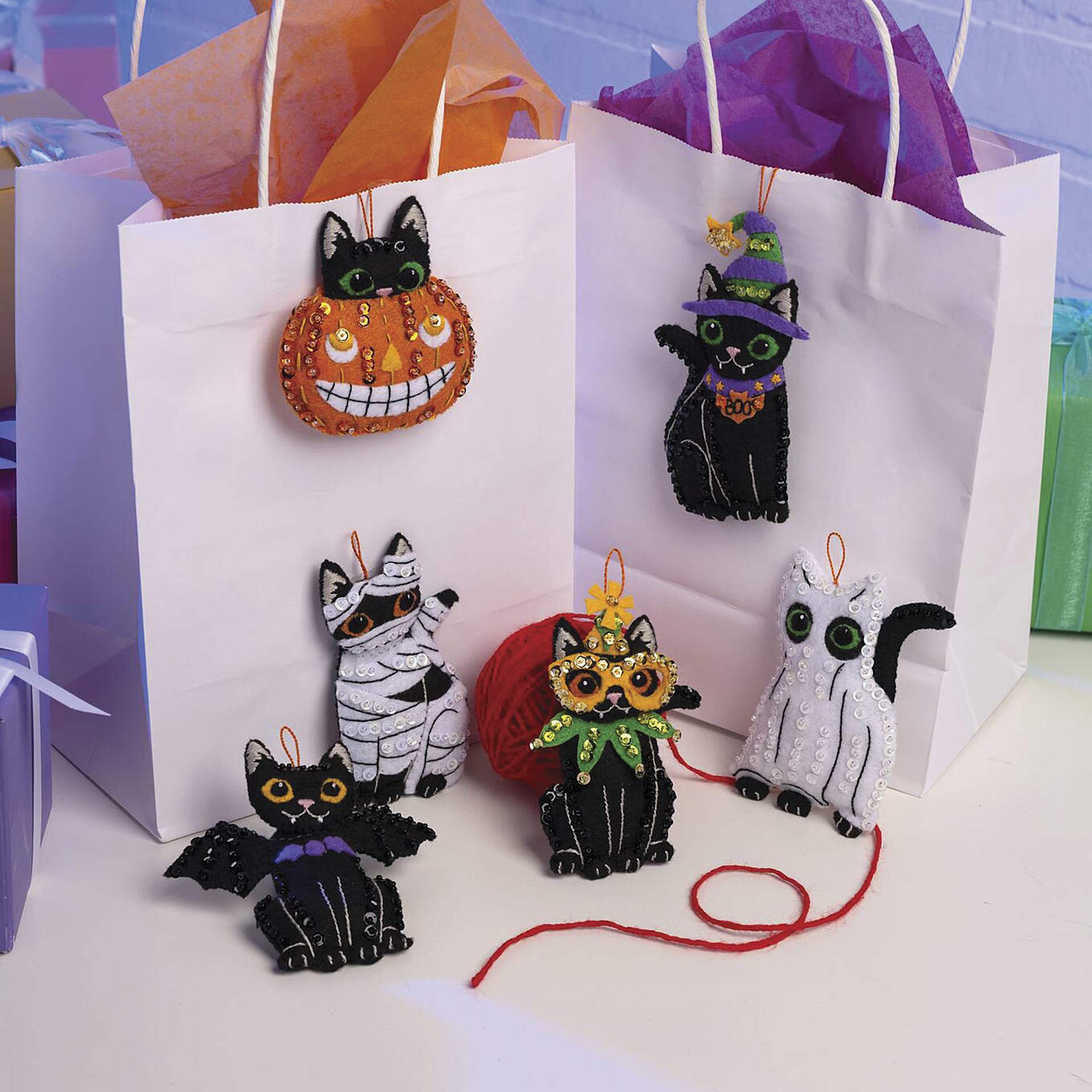 Bucilla Purrfectly Spooky Felt Ornament Kit - cat ornaments with gift bags