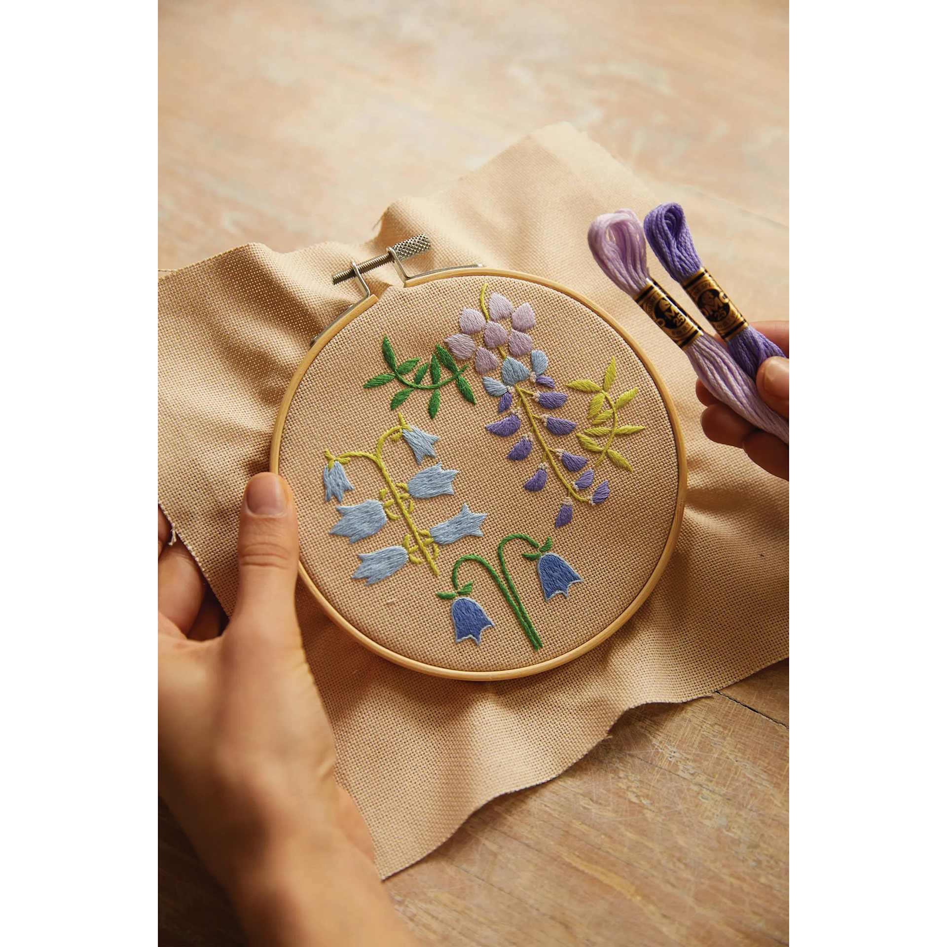 DMC Mindful Making Embroidery Duo Kit - Soothing Spring - finished example in hand