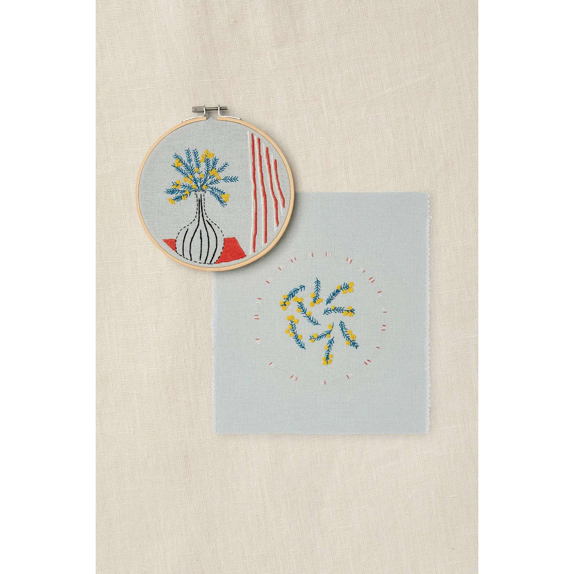 DMC Mindful Making Embroidery Duo Kit - Mellow Mimosa - finished example and pattern