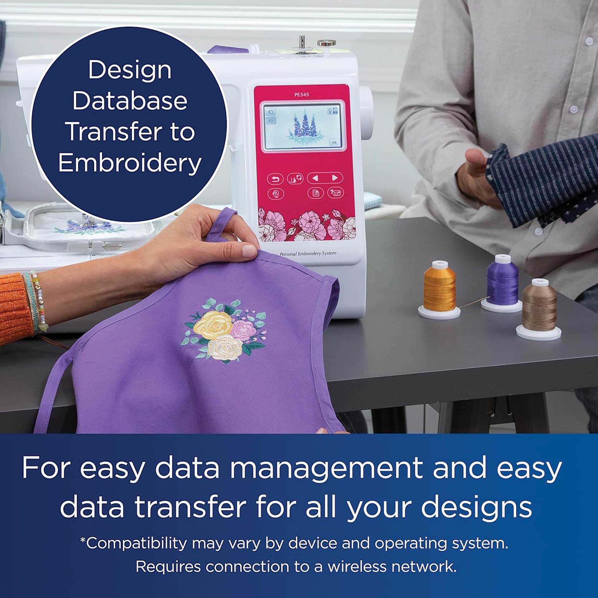 Design Database Transfer to Embroidery, For easy data management and easy data transfer for all your designs. 