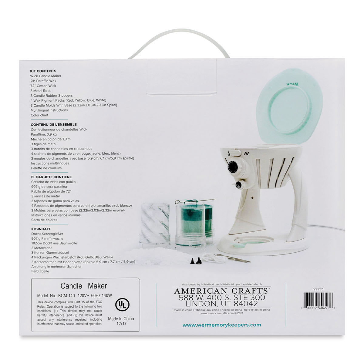 We R Memory Keepers Wick Candle Maker (Back of packaging)