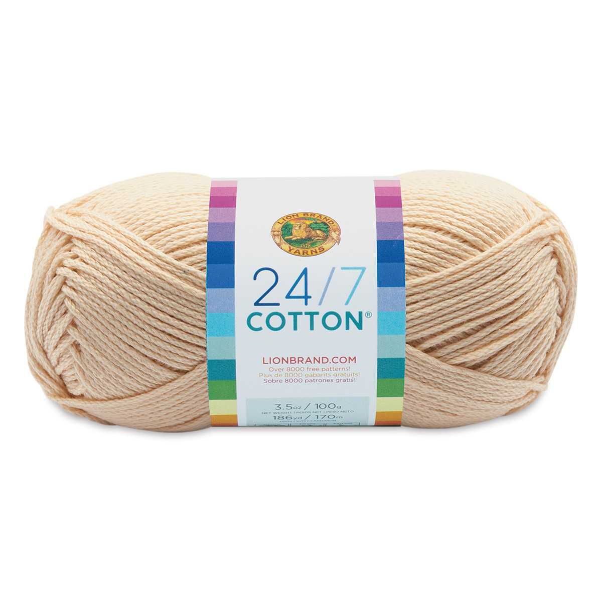 Lion Brand 24/7 Cotton Yarn - Ecru, 186 yards