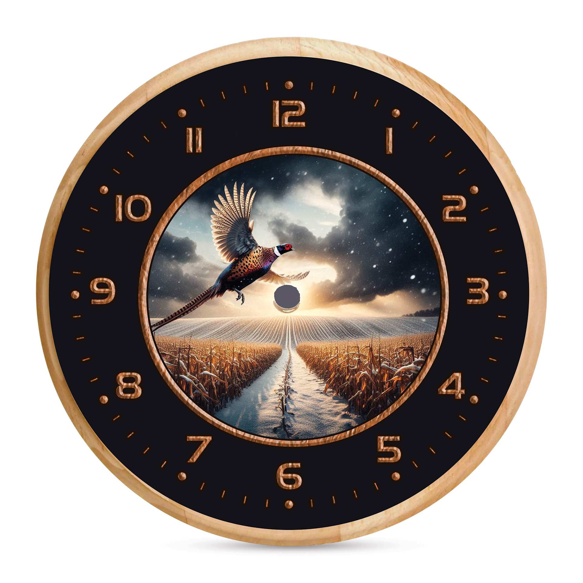 Walnut Hollow Pine Clock Surface - 6.5" diameter, Round, pheasant artwork in clock