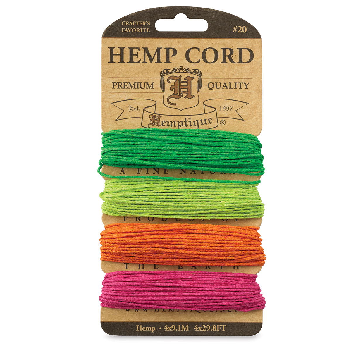 Hemptique Hemp Cord Card - Front of 4 Neon Colors Card