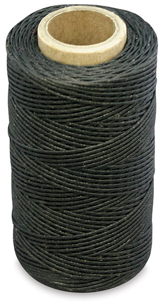 Realeather Waxed Thread - Top angled view of spool of Black Waxed Thread
