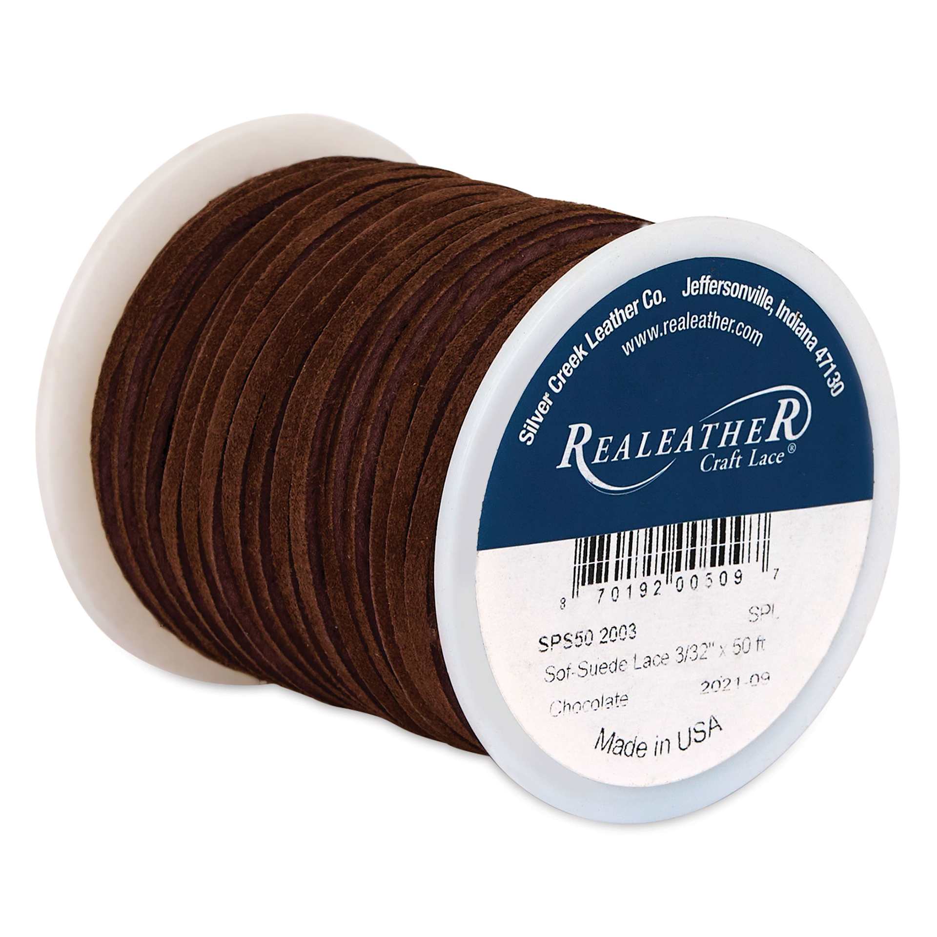 Realeather Suede Lace - 3/32" x 50 ft, Chocolate