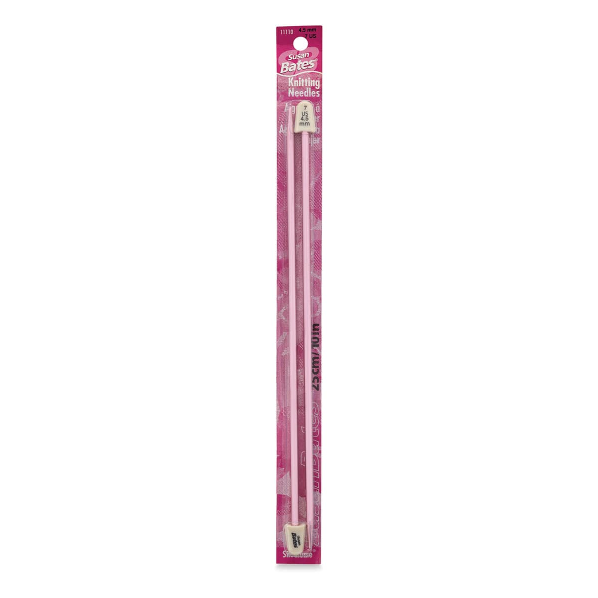 Susan Bates Silvalume Single Point Knitting Needles - Pkg of 2, 10", Size 7 - front of packaging