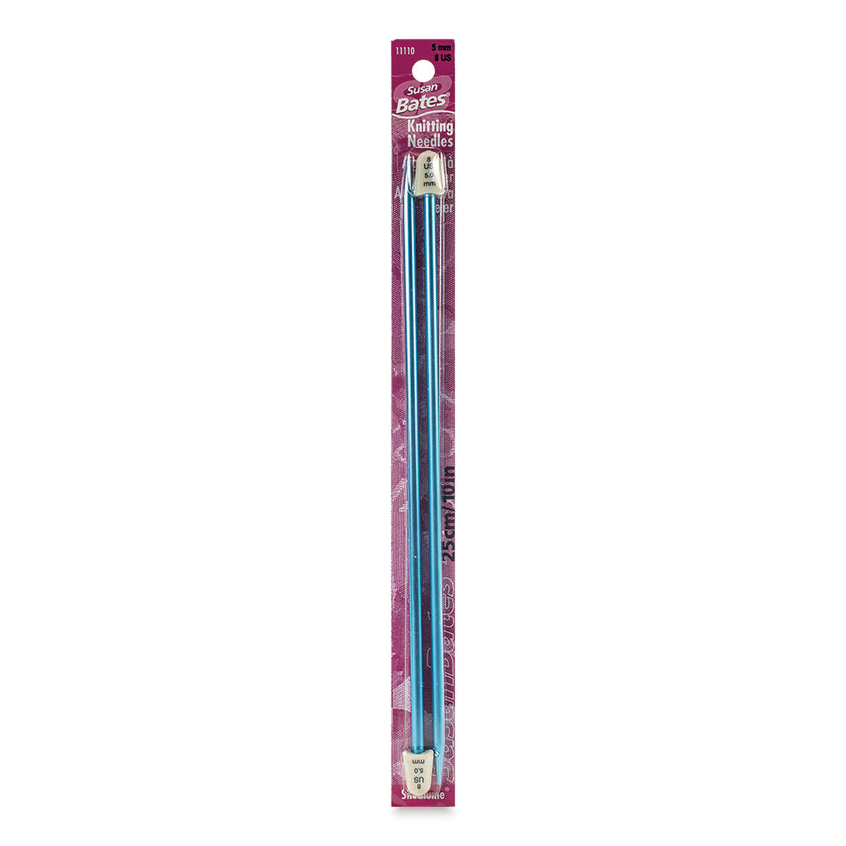 Susan Bates Silvalume Single Point Knitting Needles - Pkg of 2, 10", Size 8 - front of packaging