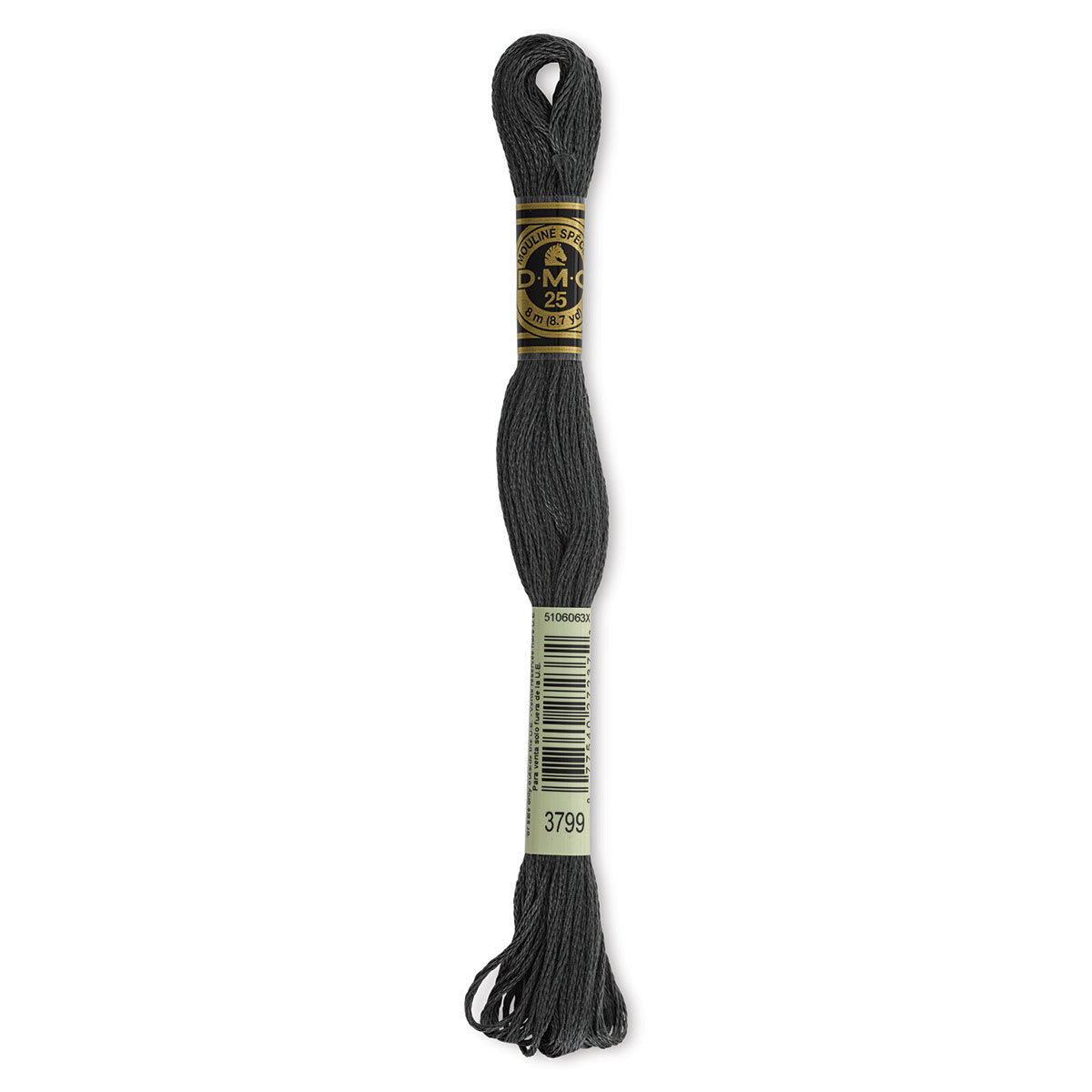 DMC Cotton Embroidery Floss - Very Dark Pewter Gray, 8-3/4 yards (Front of label)