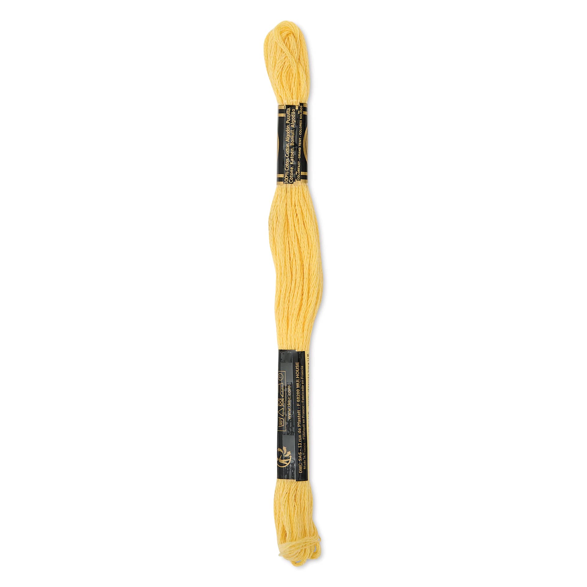 DMC Cotton Embroidery Floss - Pale Yellow, 8-3/4 yards showing back of packaging