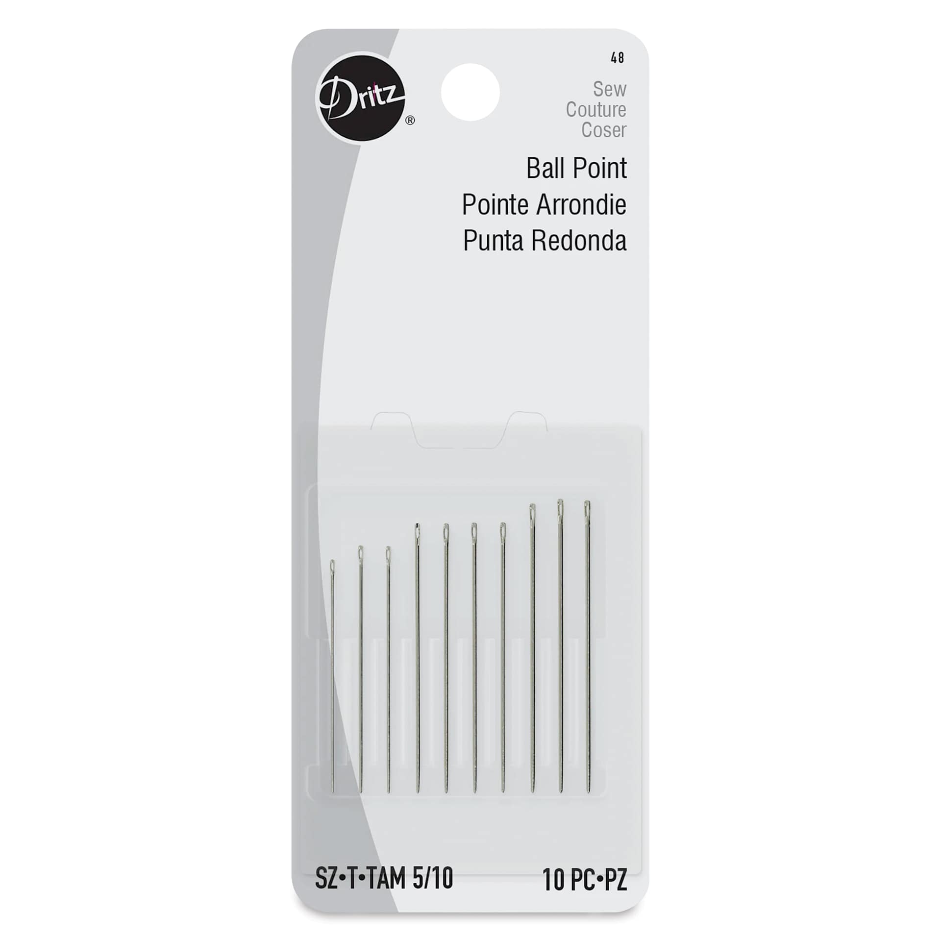 Dritz Ball Point Hand Needles - Size 5/10, Pkg of 10