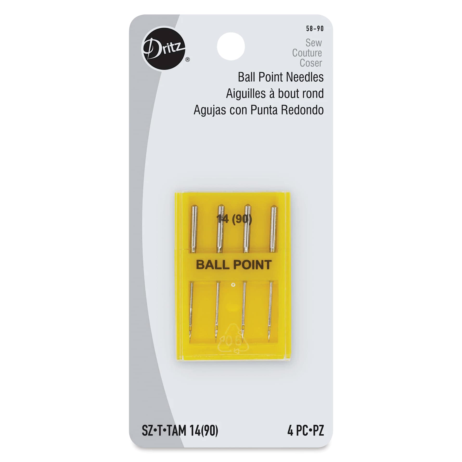 Dritz Ball Point Machine Needles - Size 14, Pkg of 4 front of packaging