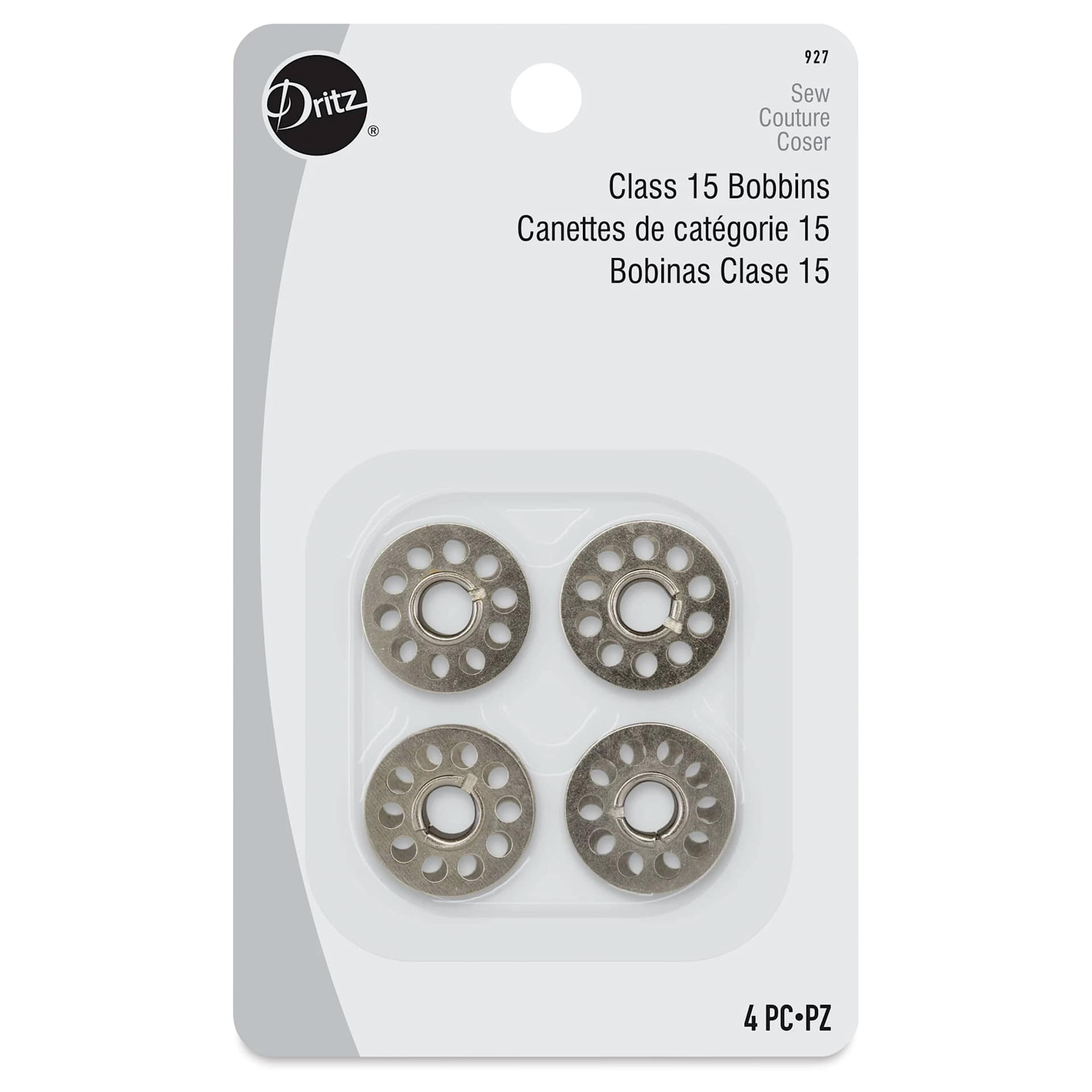 Dritz Class 15 Bobbins - Metal, Pkg of 4, front of packaging