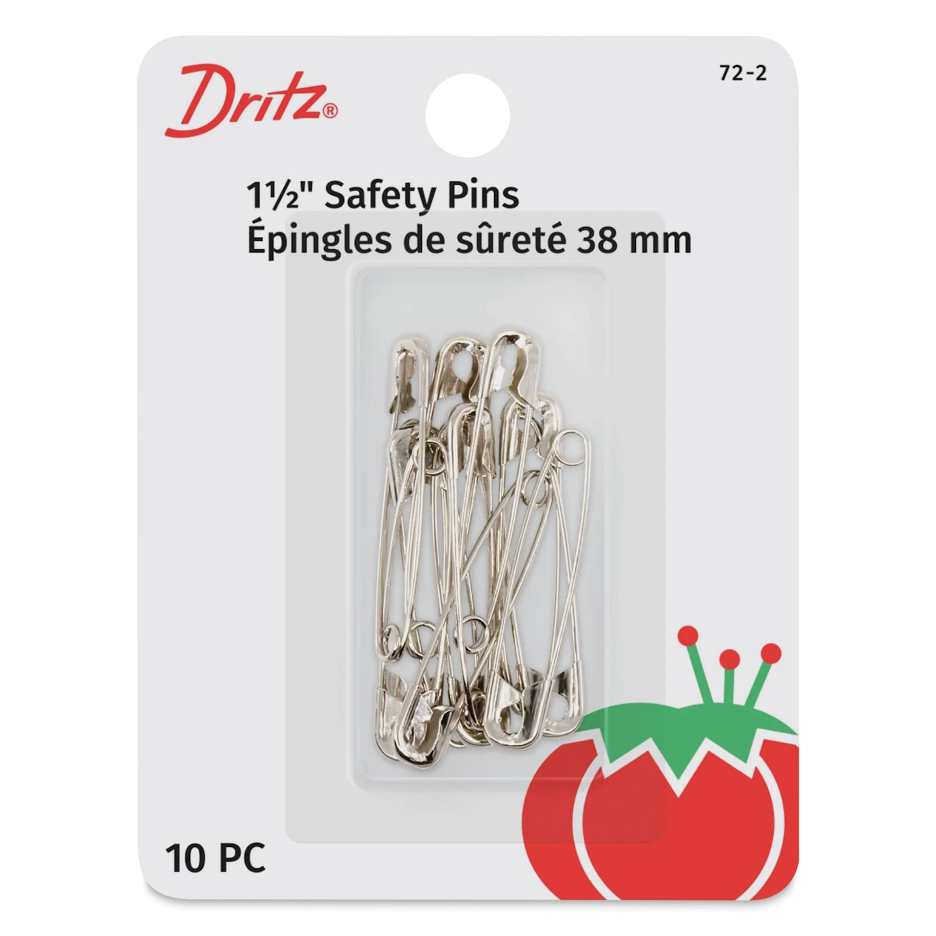 Dritz Safety Pins - Nickel, Size 2, Pkg of 10 front of packaging