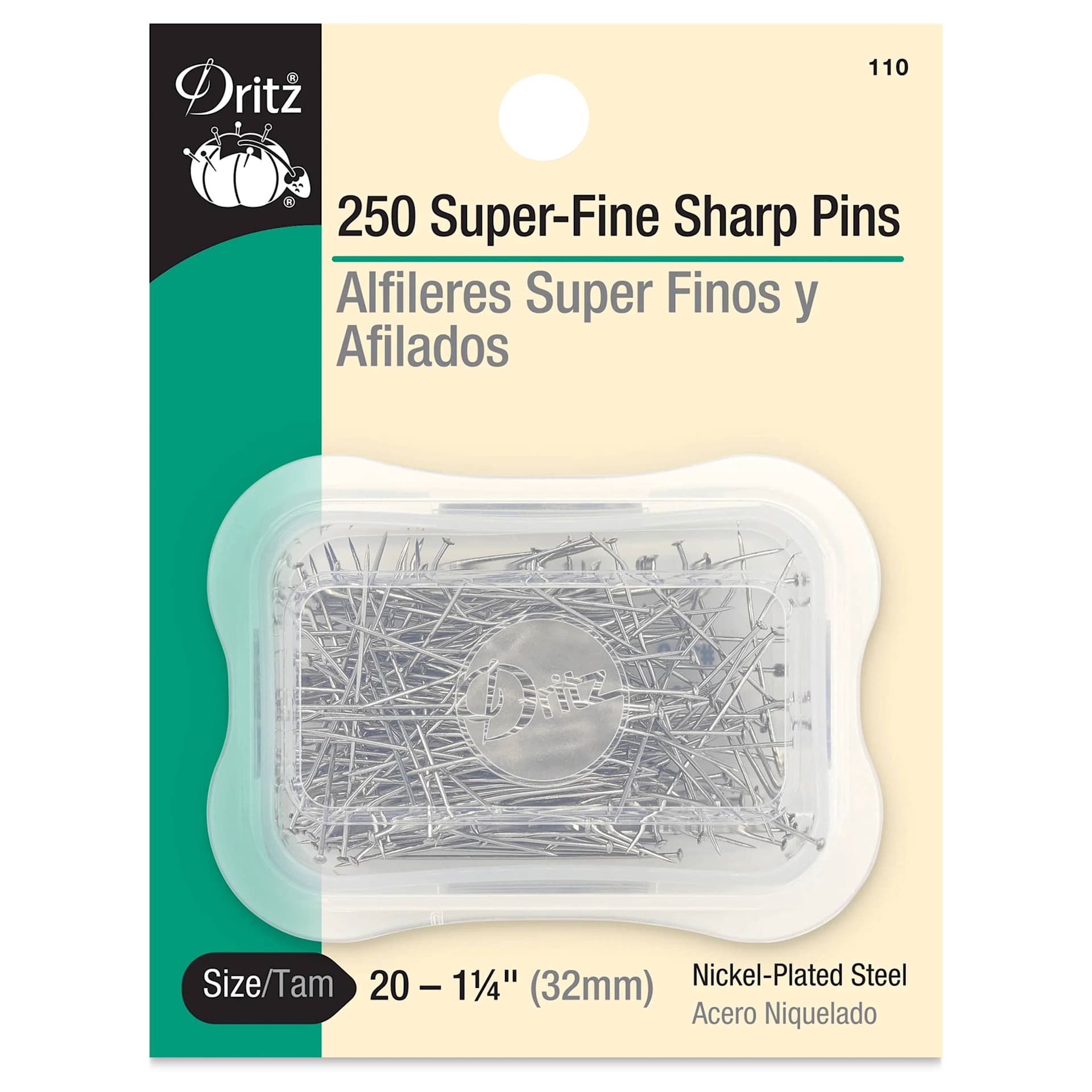 Dritz Super Sharp Fine Pins - Pkg of 250, front of the packaging