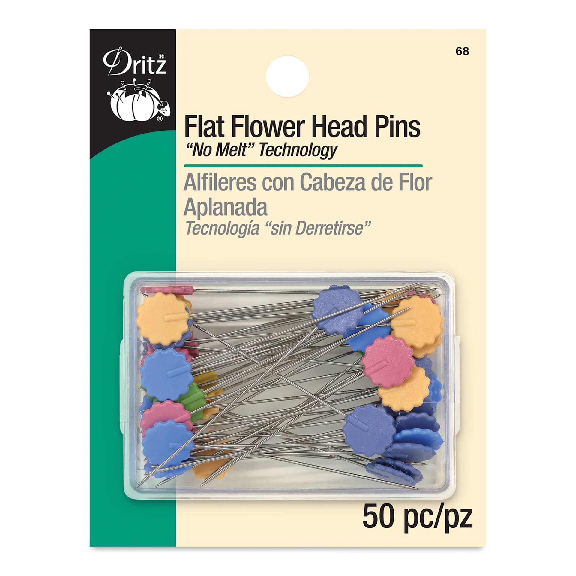 Dritz Flat Flower Head Pins - Pkg of 50 front of packaging