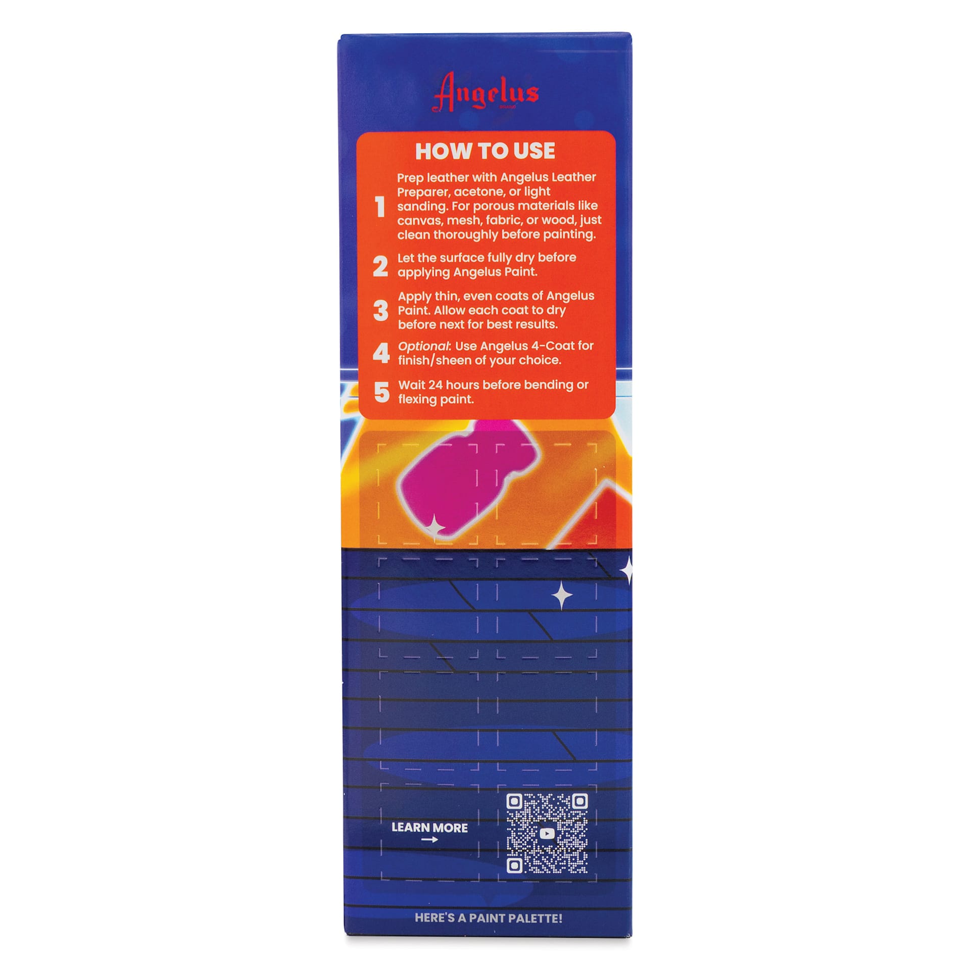 Angelus Acrylic Leather Paints - After Hours Kit, 1 oz back of packaging