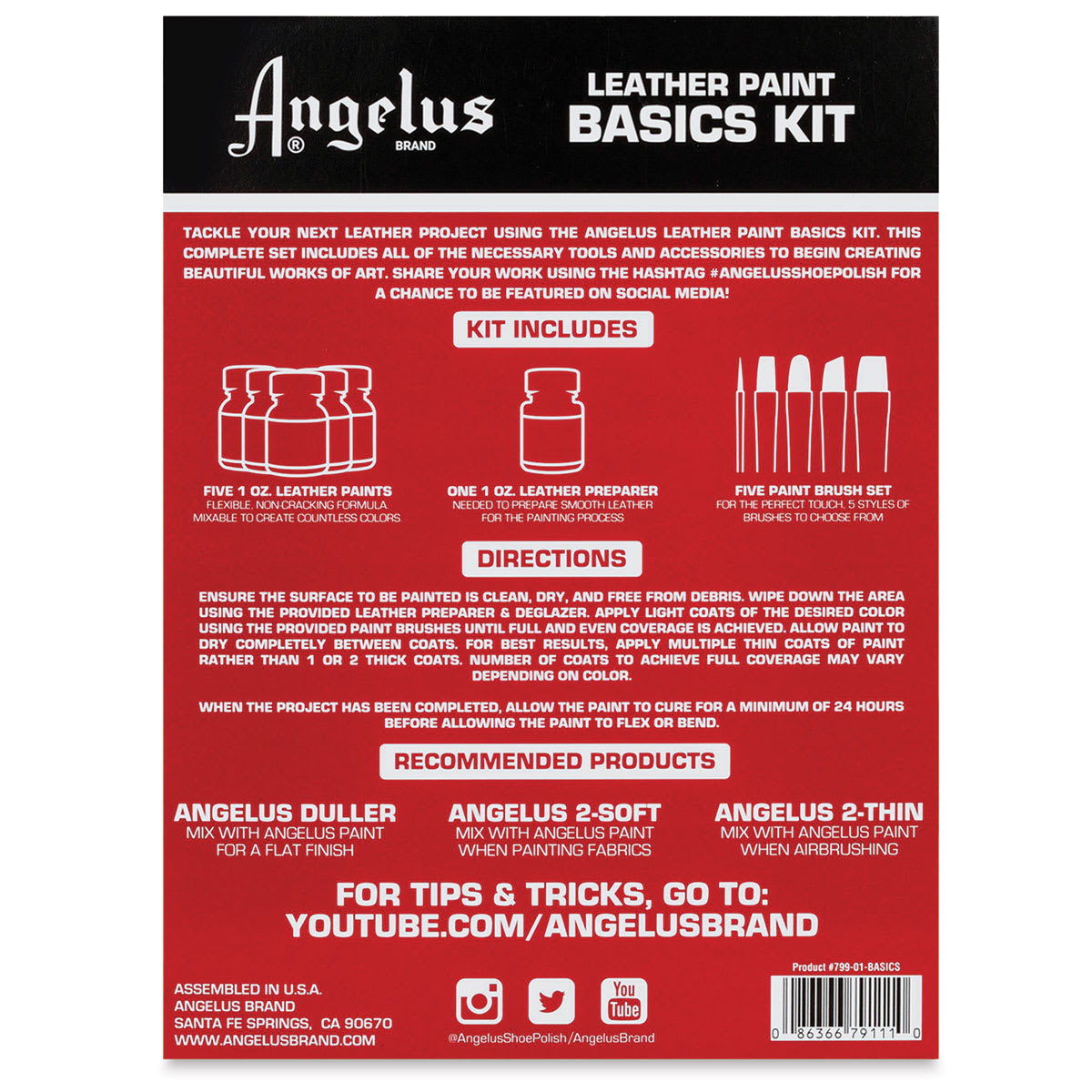 Angelus Acrylic Leather Paints - Basics Kit, 1 oz back of the packaging