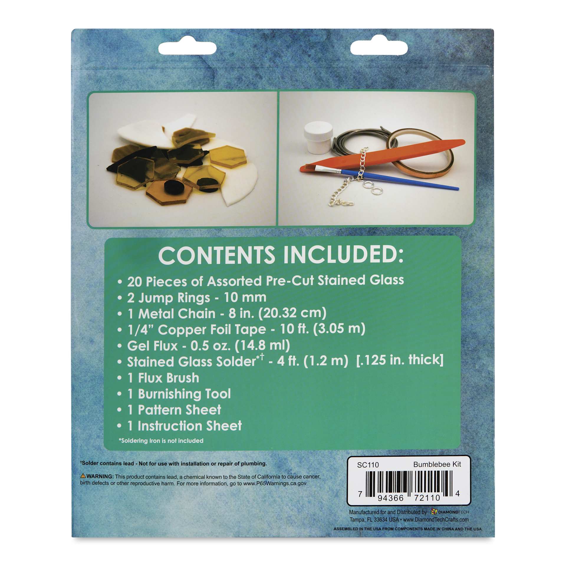 Diamond Tech Stained Glass Kit - Bumblebee - back of packaging