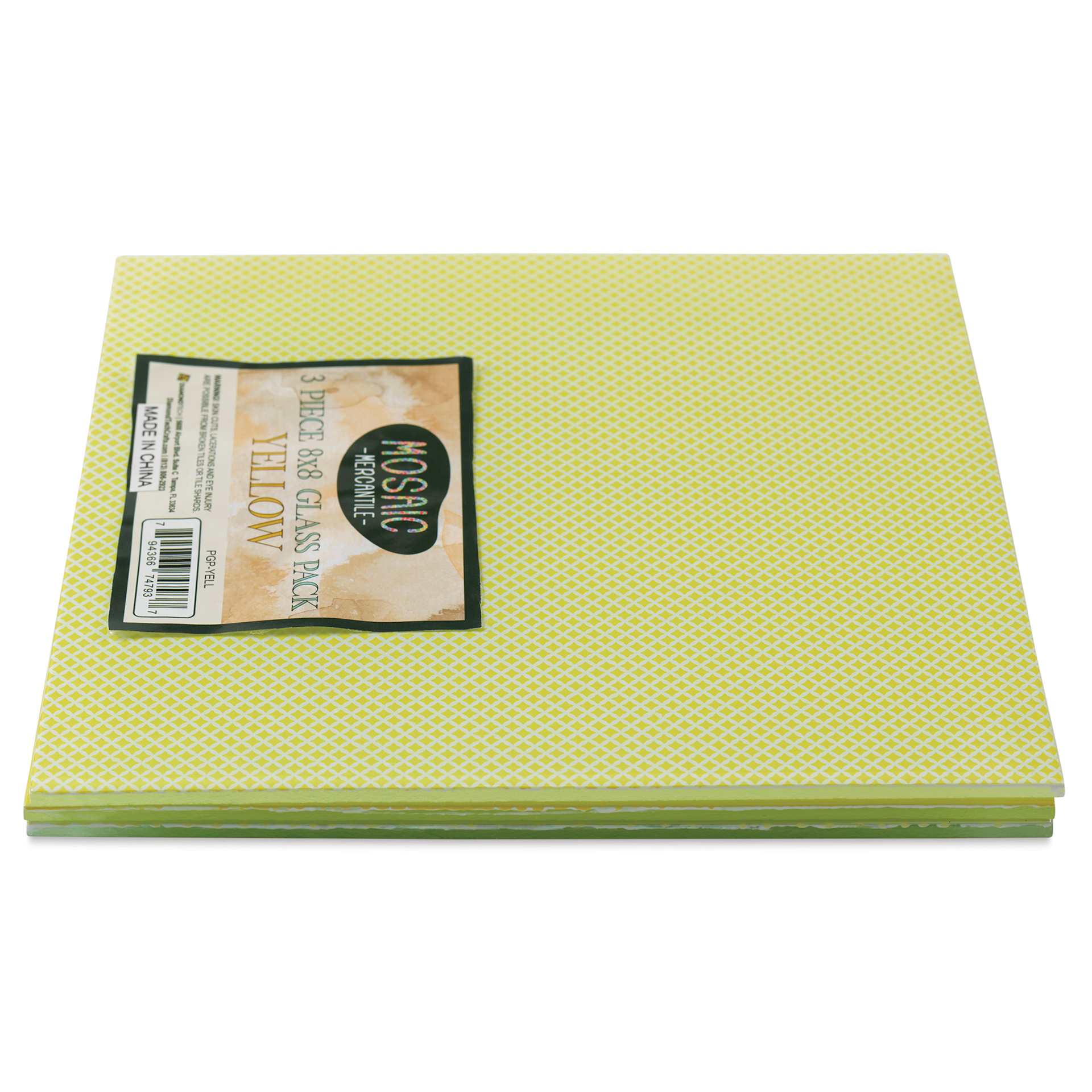 Mosaic Mercantile Opalescent Glass Pack - Yellow, 8" x 8", Pkg of 3