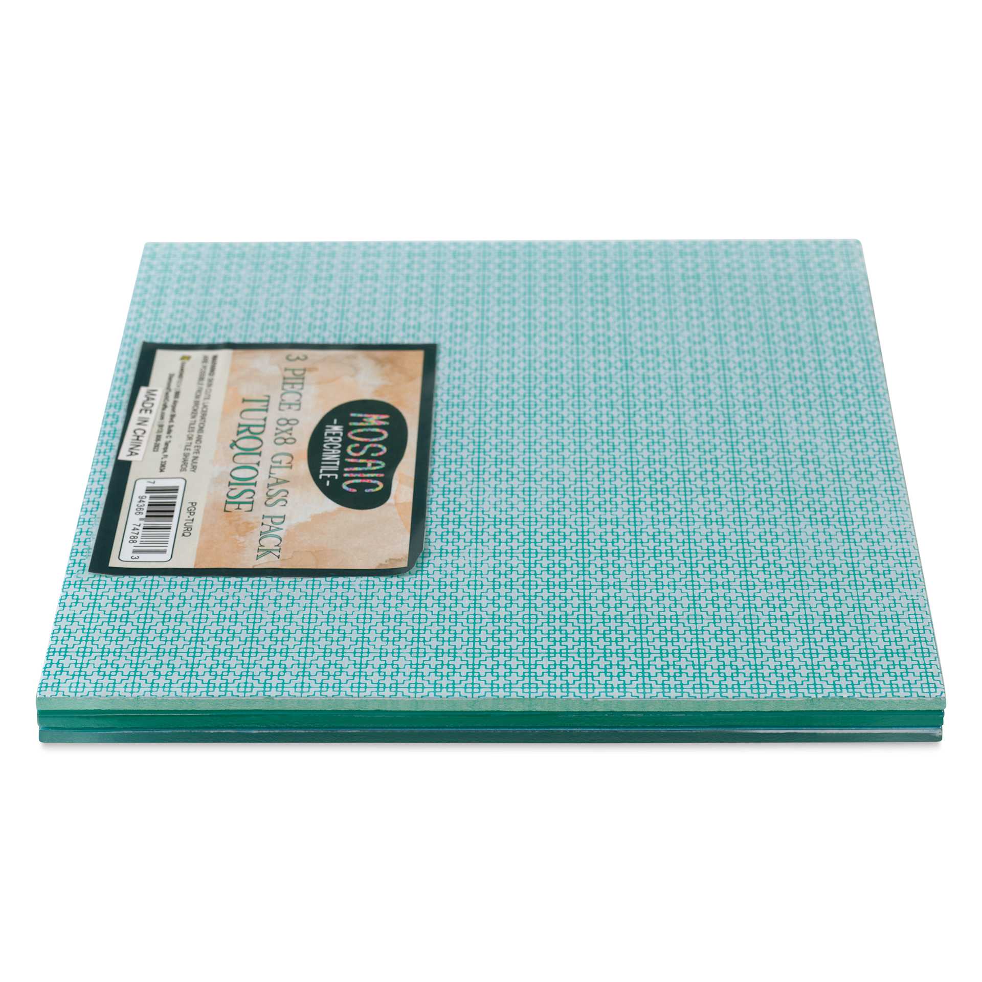 Mosaic Mercantile Opalescent Glass Pack - Turquoise, 8" x 8", Pkg of 3