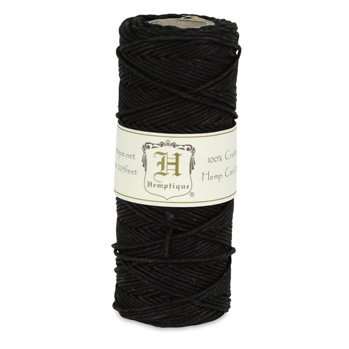 Hemptique Hemp Cord Spools - Front of single Black spool of Hemp cord