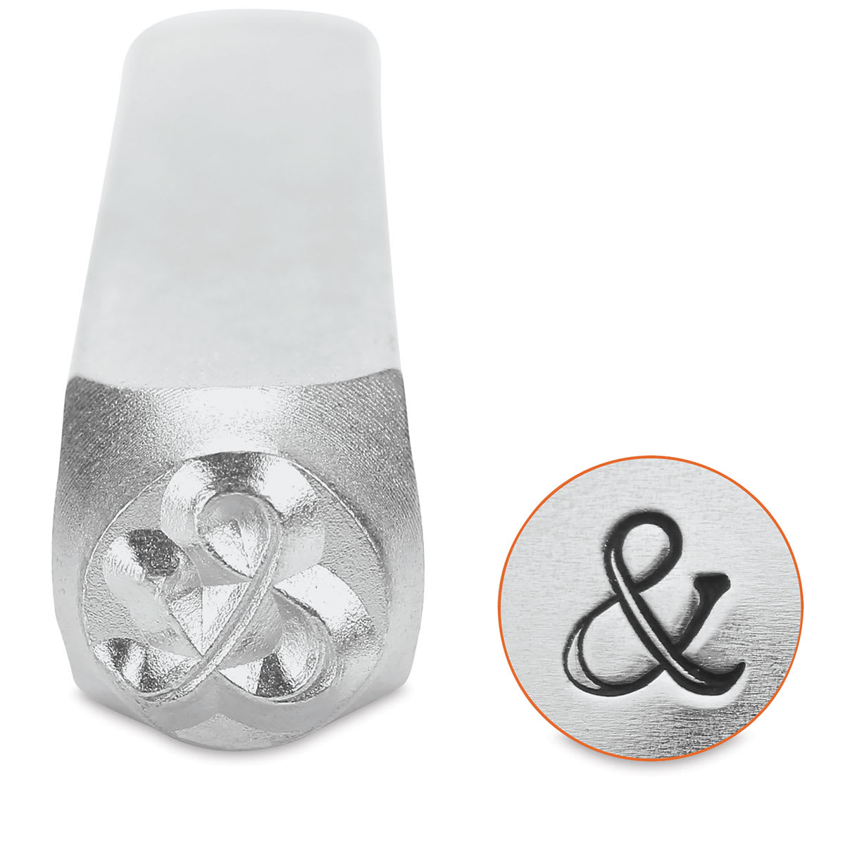 ImpressArt Design Stamps - Front view of Ampersand Stamp with example of impression
