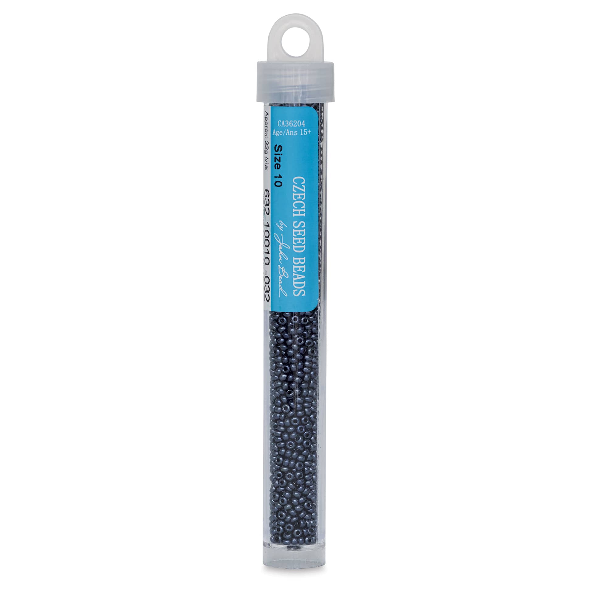 John Bead Czech Glass Seed Beads - Gunmetal, 10/0, 22 g Vial